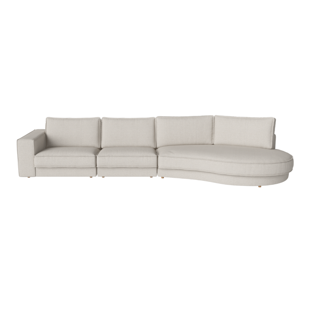 NOORA 3-module sofa with a rounded right side and an oak base