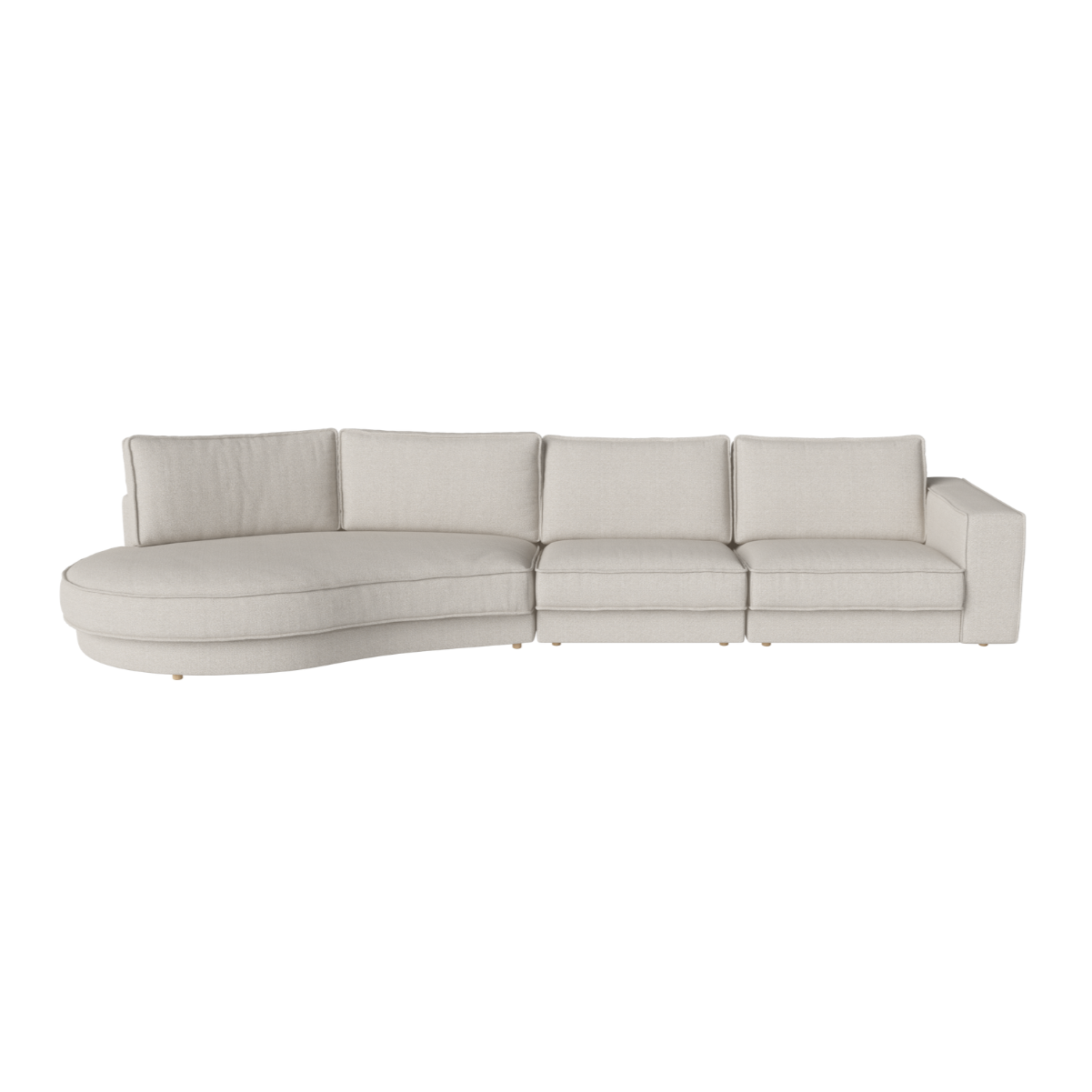 NOORA 3-module sofa with a rounded left side and a whitened base