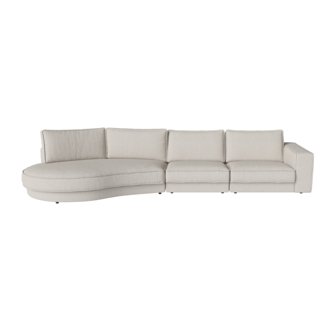 NOORA 3-modulus sofa with a rounded left side and a dark base