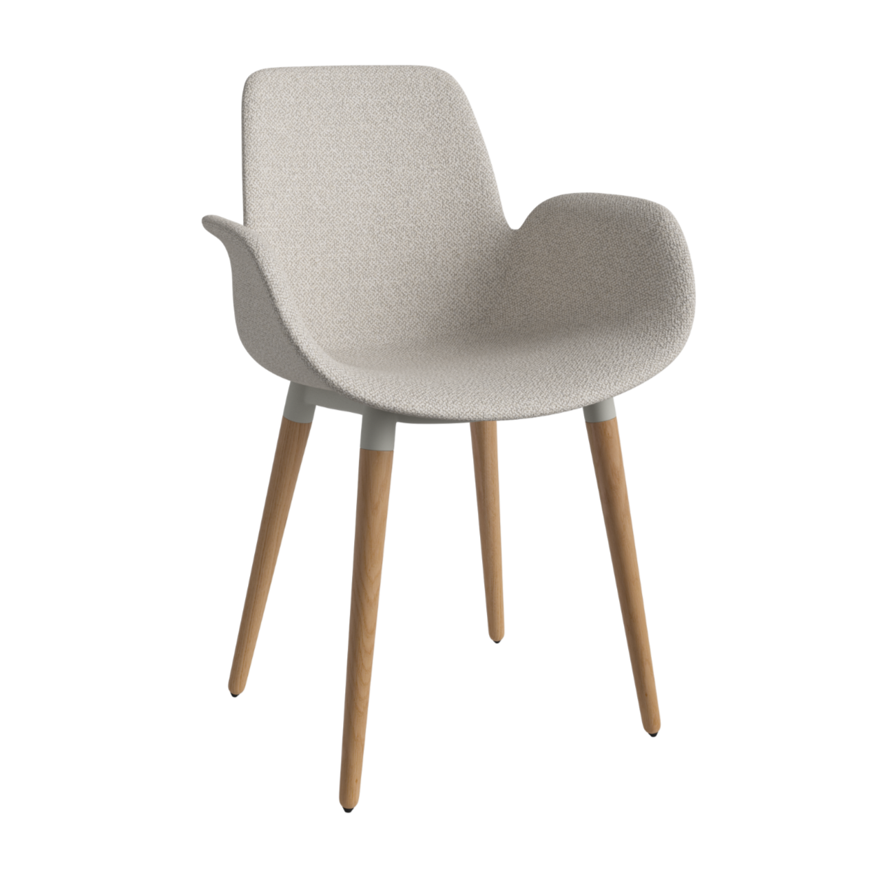 Chair with seed armrests upholstered with an oak base