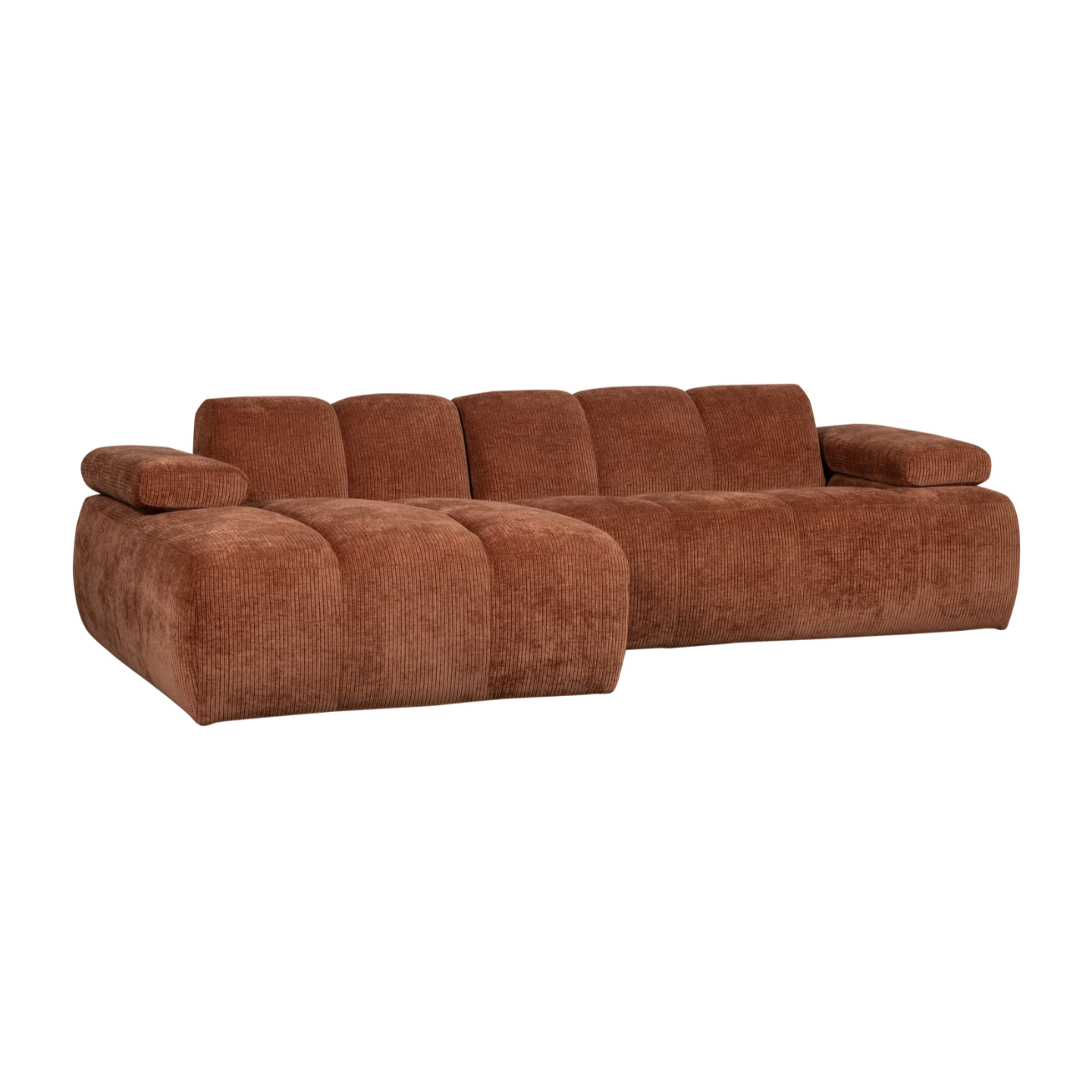 Mojo Chaise Longue Left Woven Rib Fabric Rust Brown
