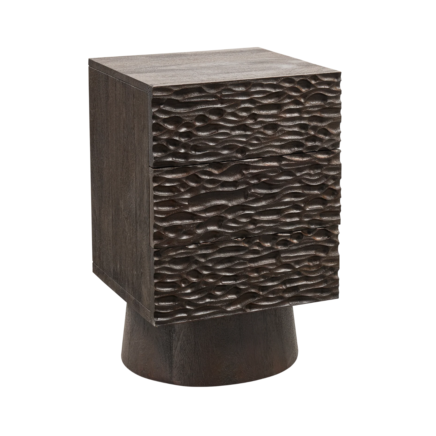 Crumble Carved Nightstand With Drawers Mango Wood Woodut
