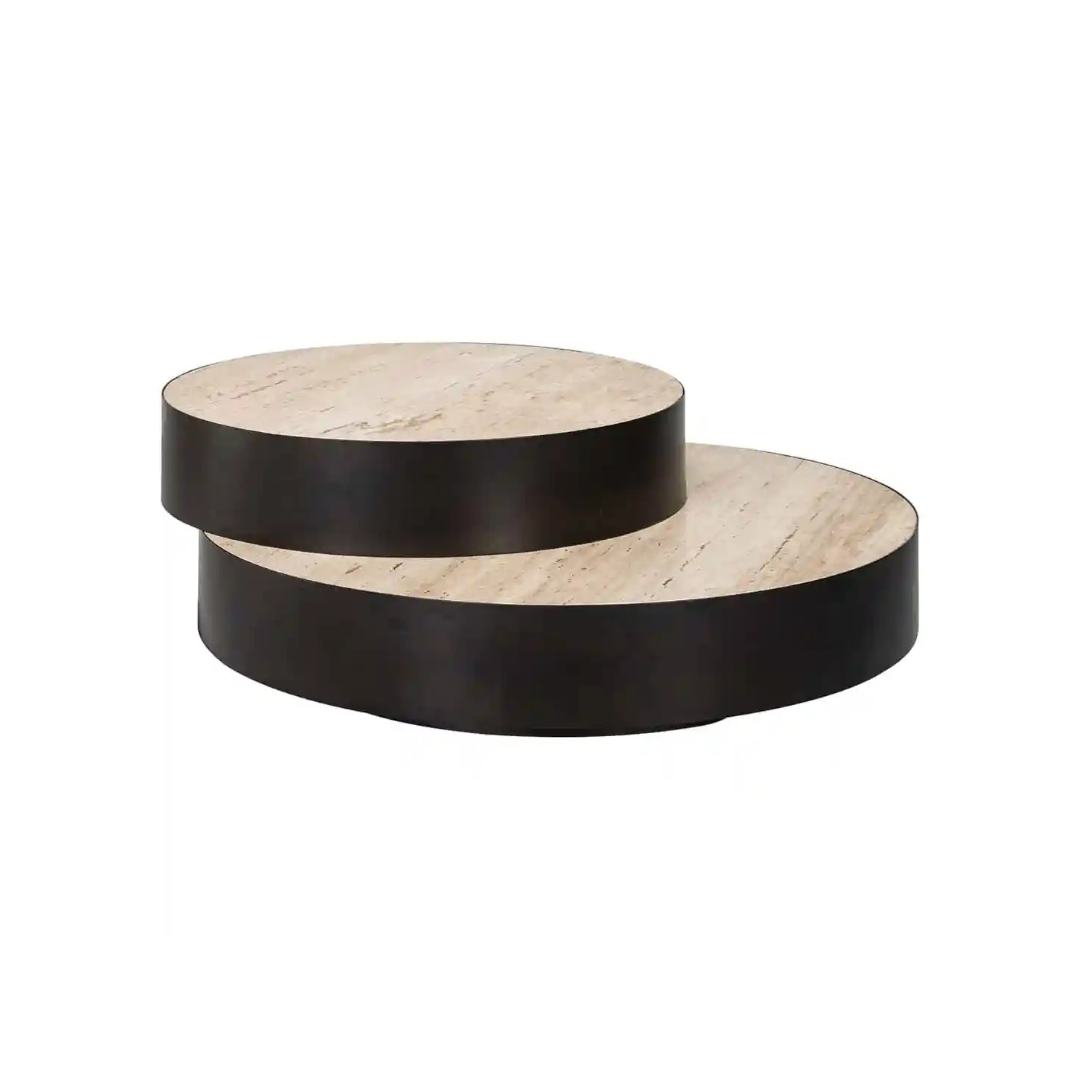 AVALON coffee table travertine with a brown base