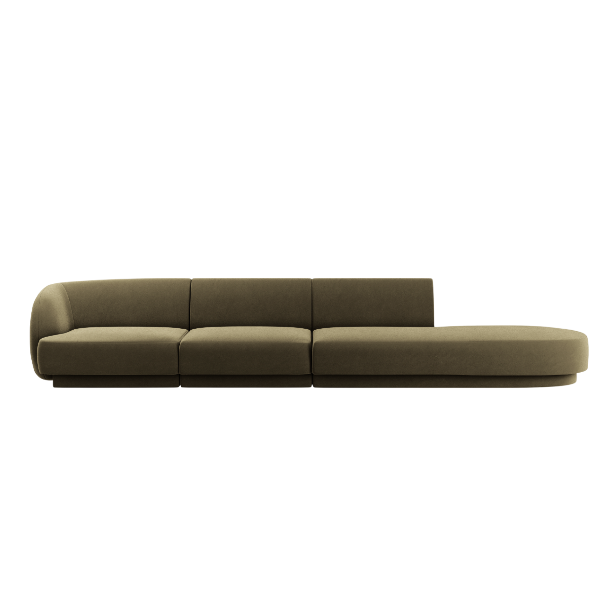 Velvet right-facing open 4-seater sofa MILEY green