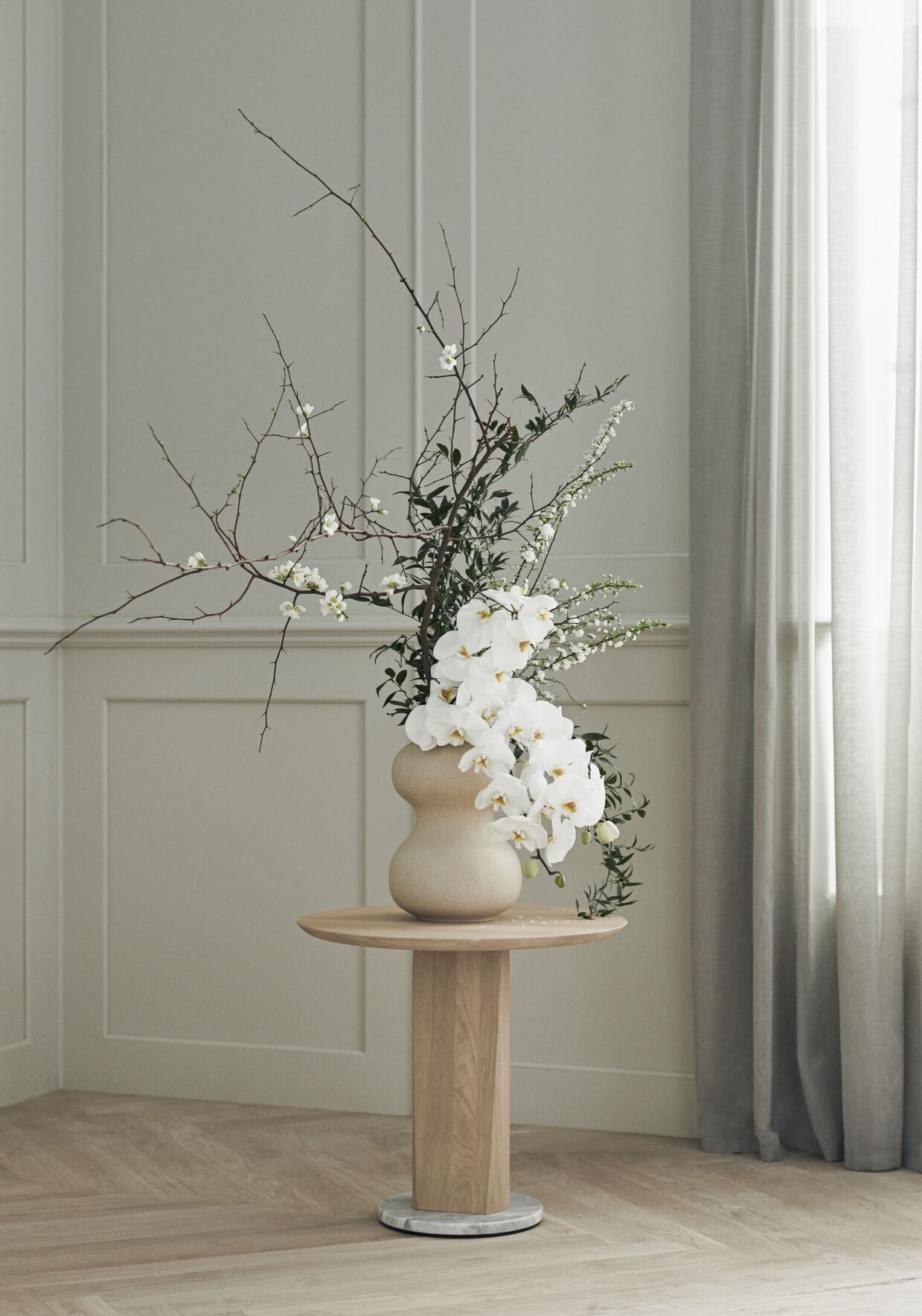 Root side table bleached oak wood