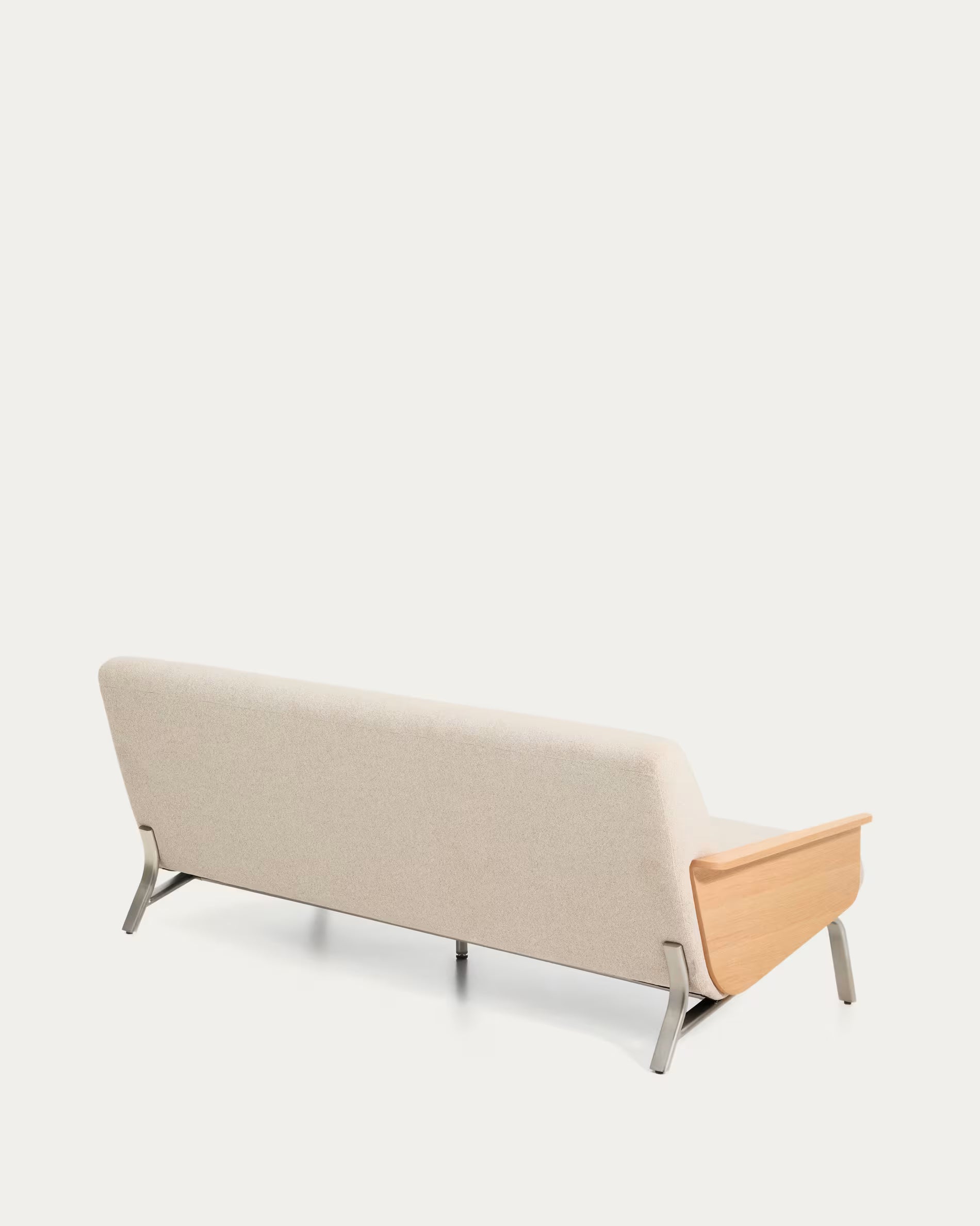 Sofa 3-osobowa AMSEN beżowy ze sklejką dębową i stalową podstawą