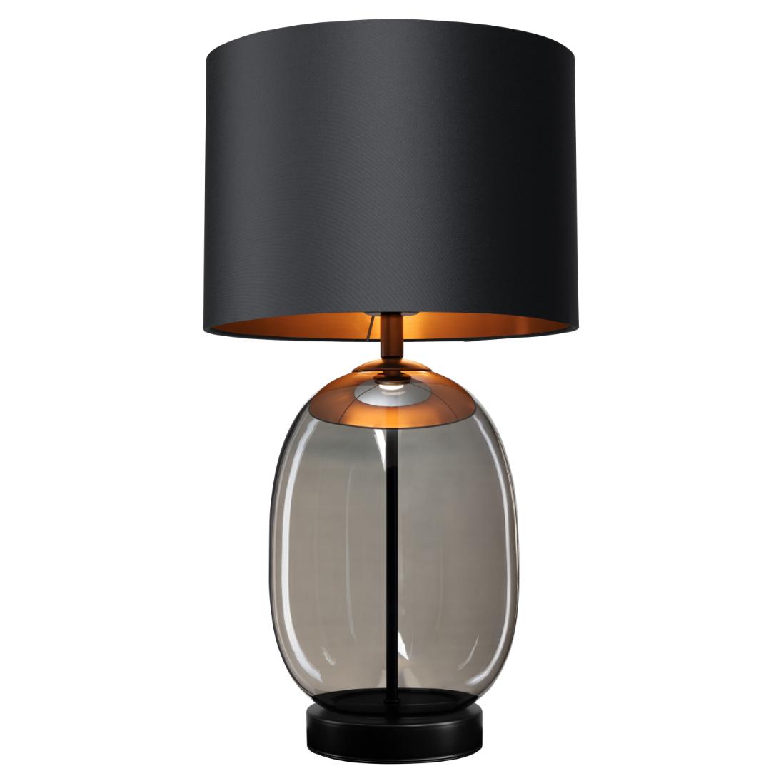 Tischlampe SALVADOR rauchiges Glas mit schwarzem Schirm und schwarzem Finish