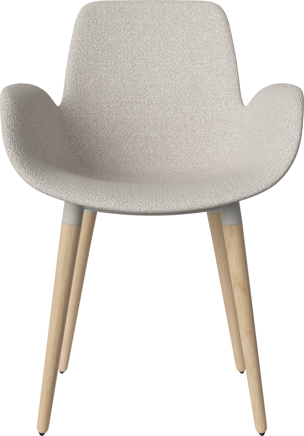 Chair with seed armrests upholstered with a whitened base