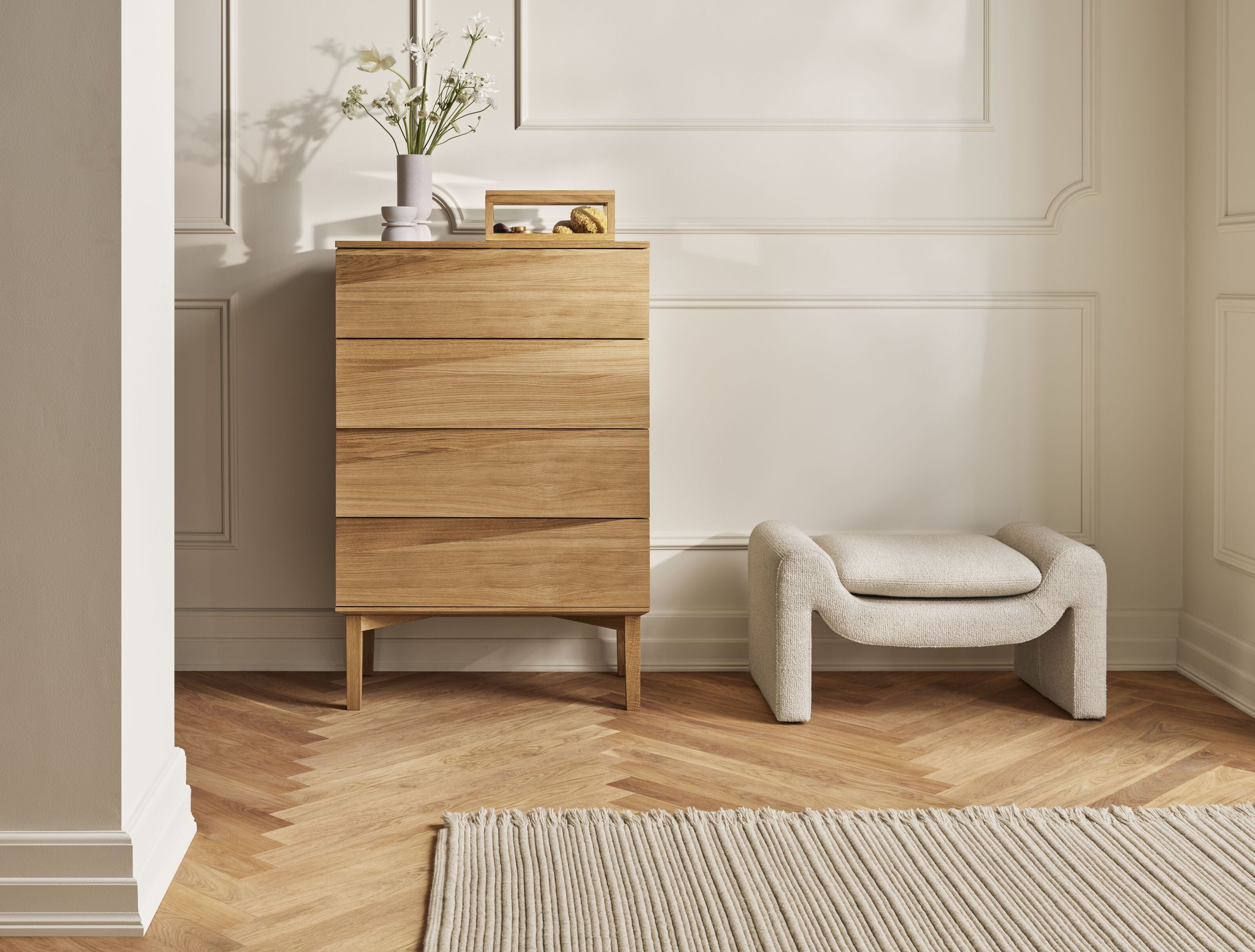 Silent cabinet bleached oak wood with a wooden base