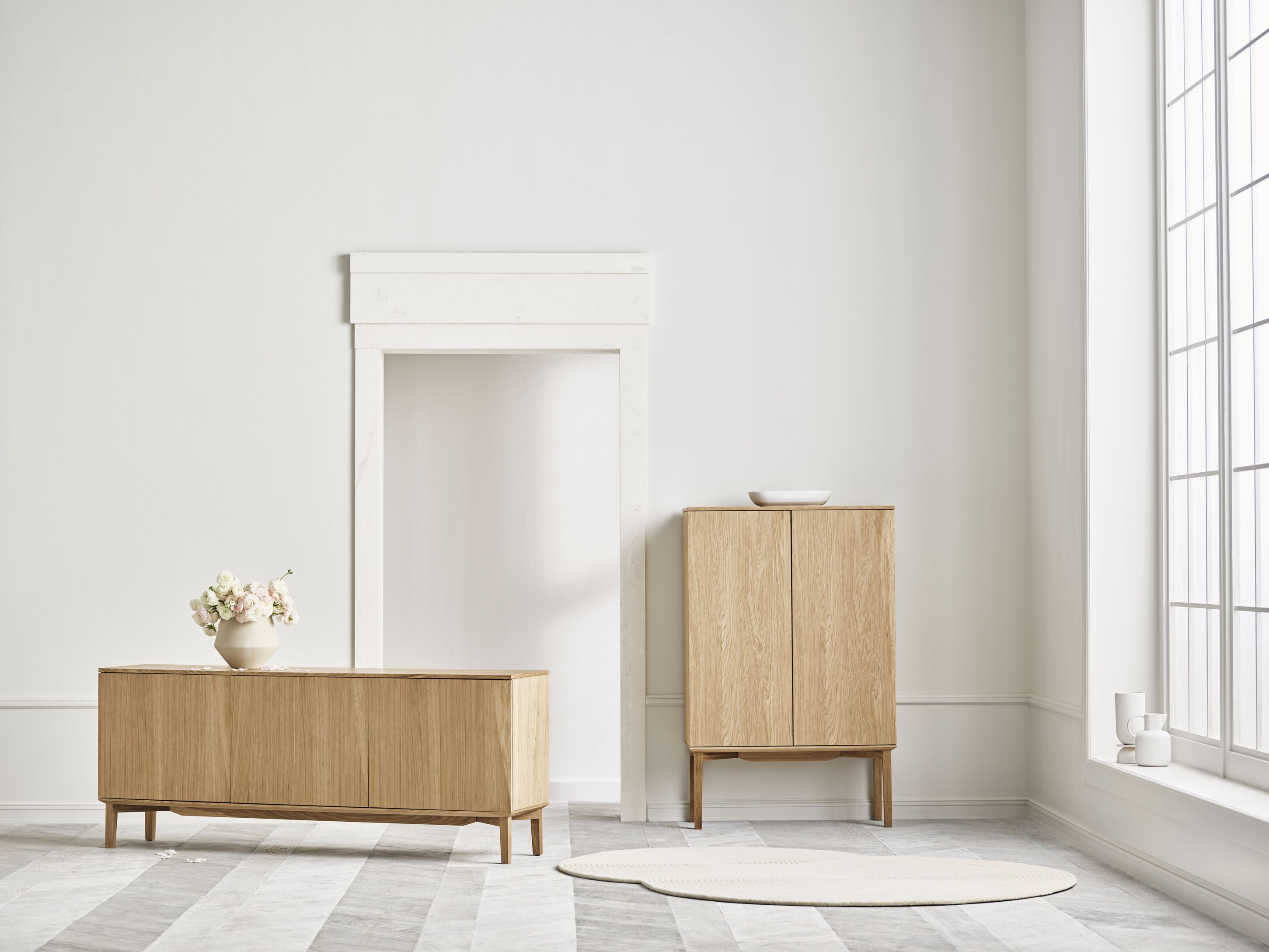 Silent cabinet bleached oak wood with a wooden base