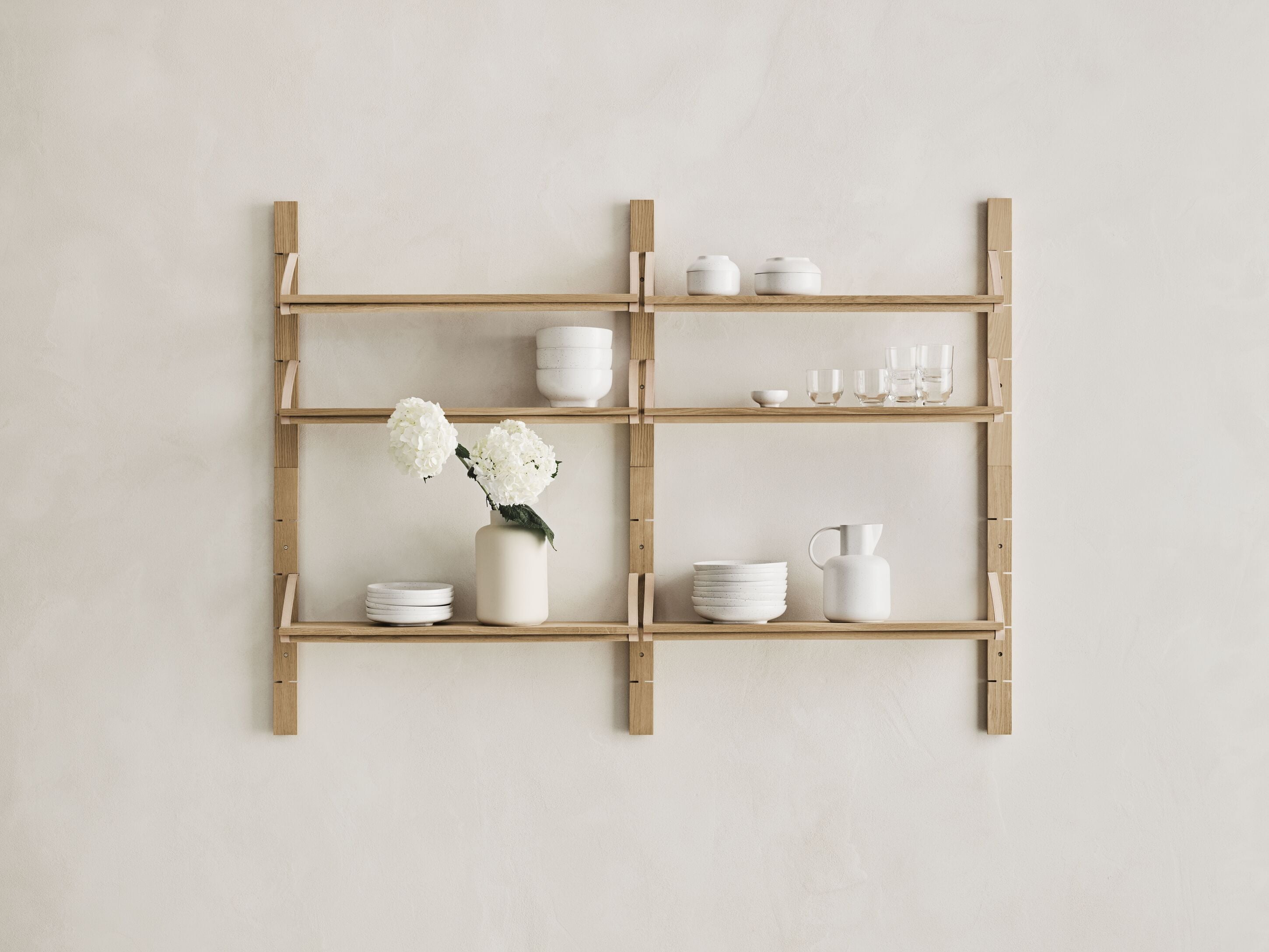 Hanging shelf stap bleached oak wood