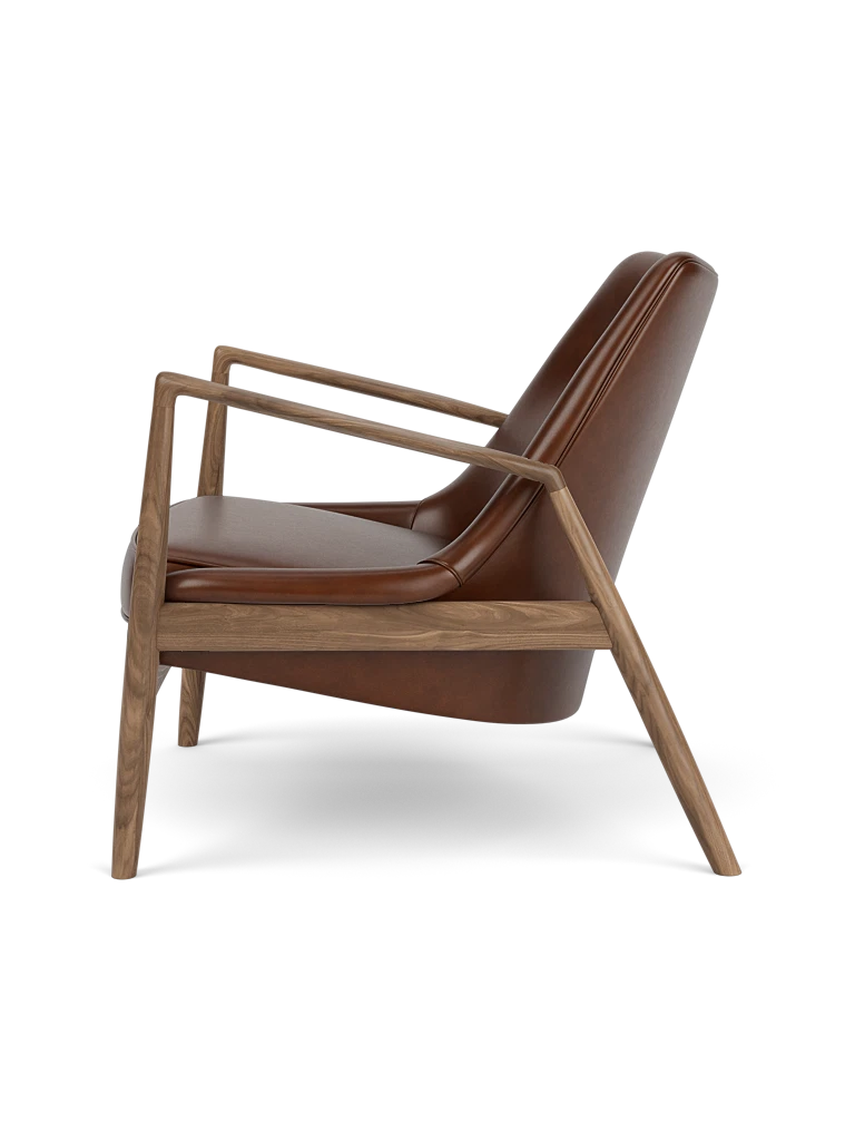 THE SEAL armchair brown leather with walnut base [Julia]