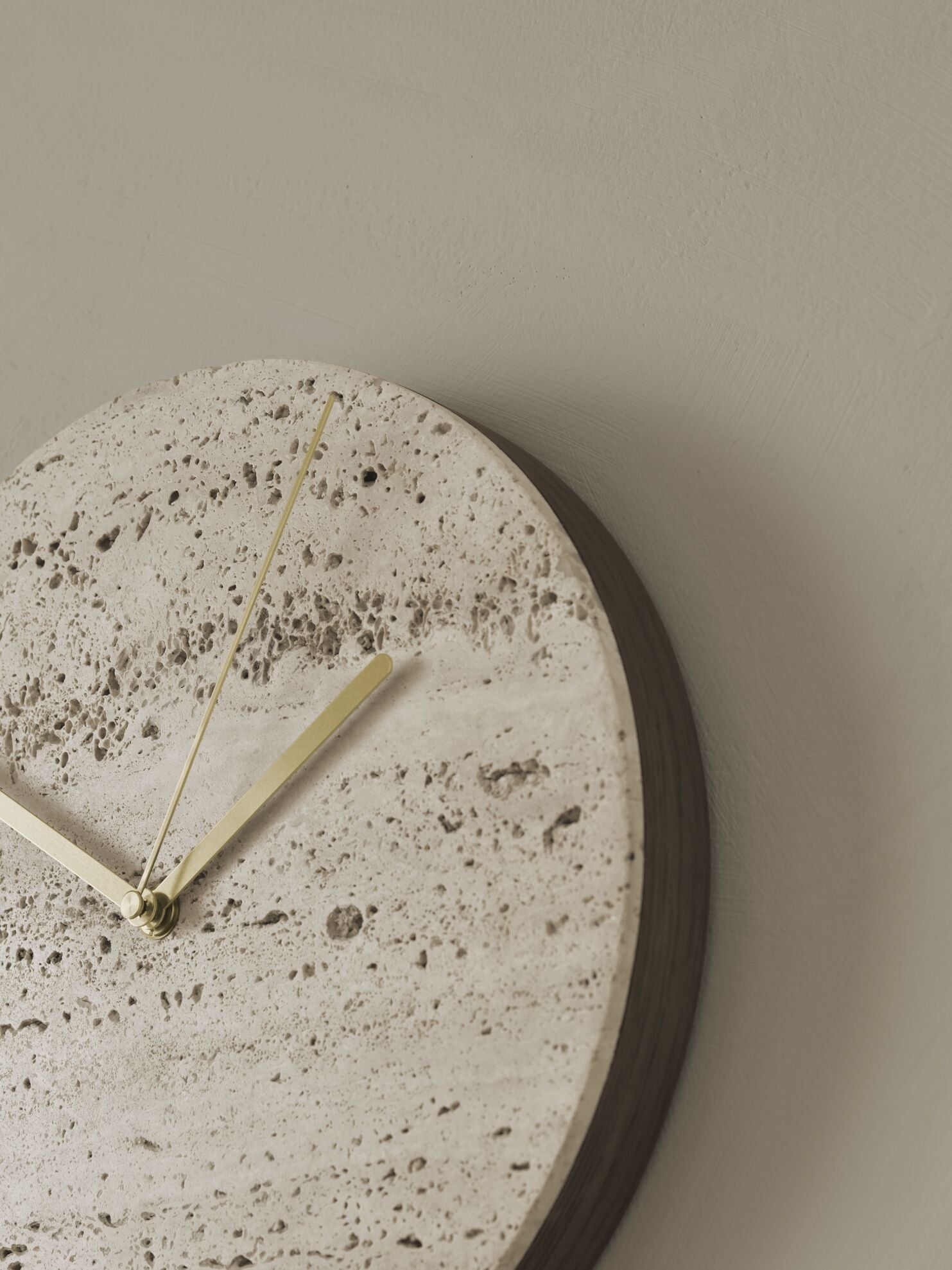 Tima Travertine wall clock with dark oak veneer