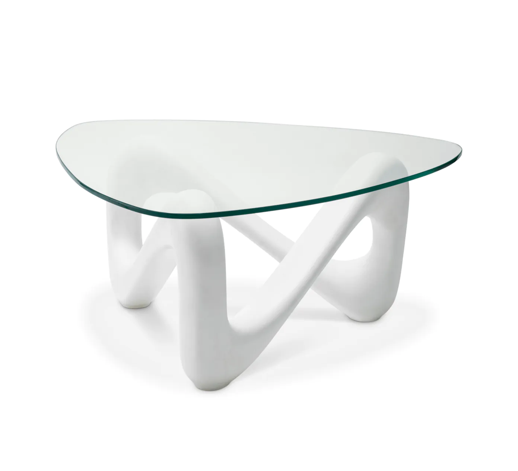 Aventura glass table with a white base