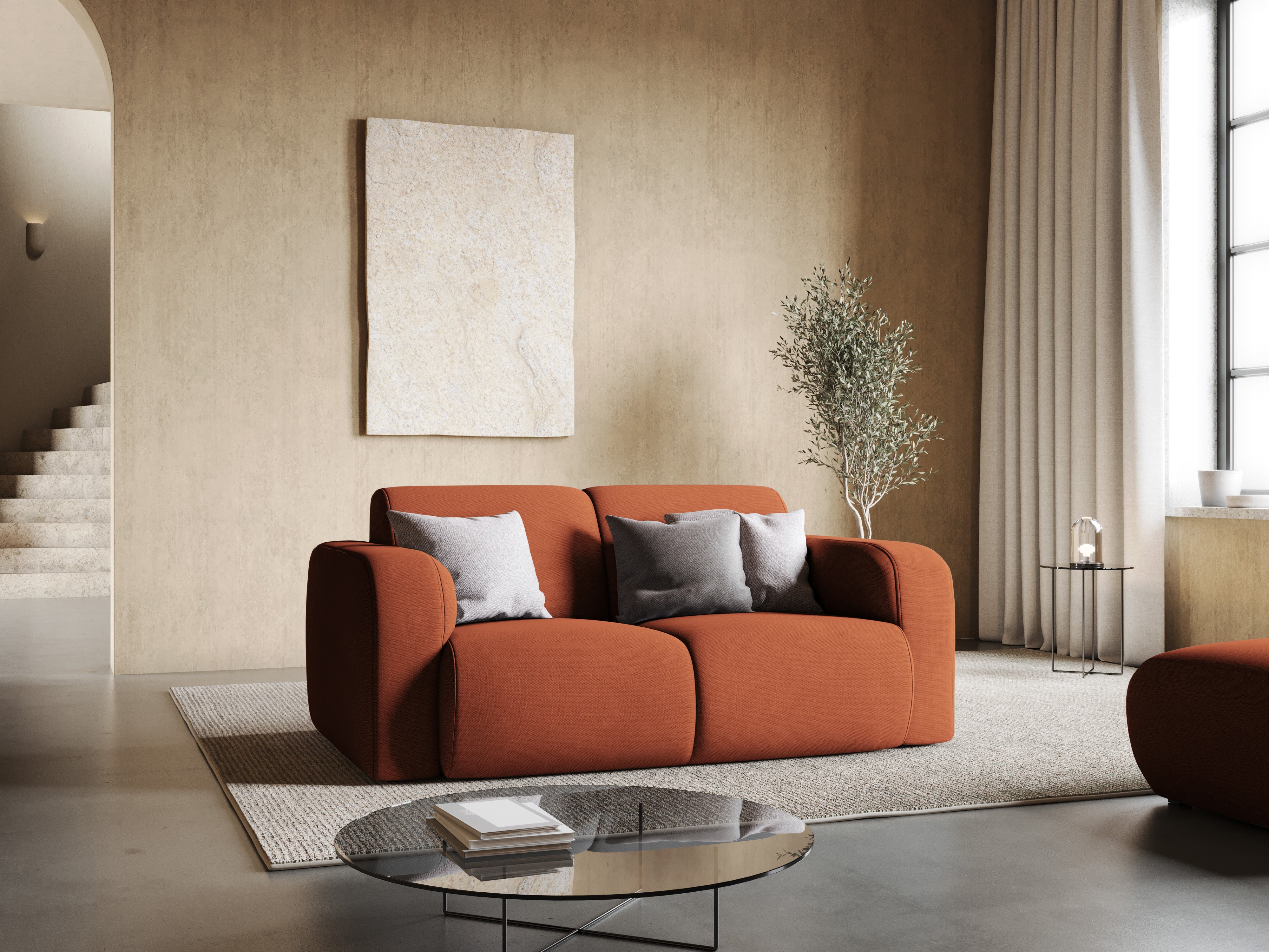 Sofa w tkaninie chenillowej 2-osobowa LOLA pomarańczowy Windsor & Co    Eye on Design