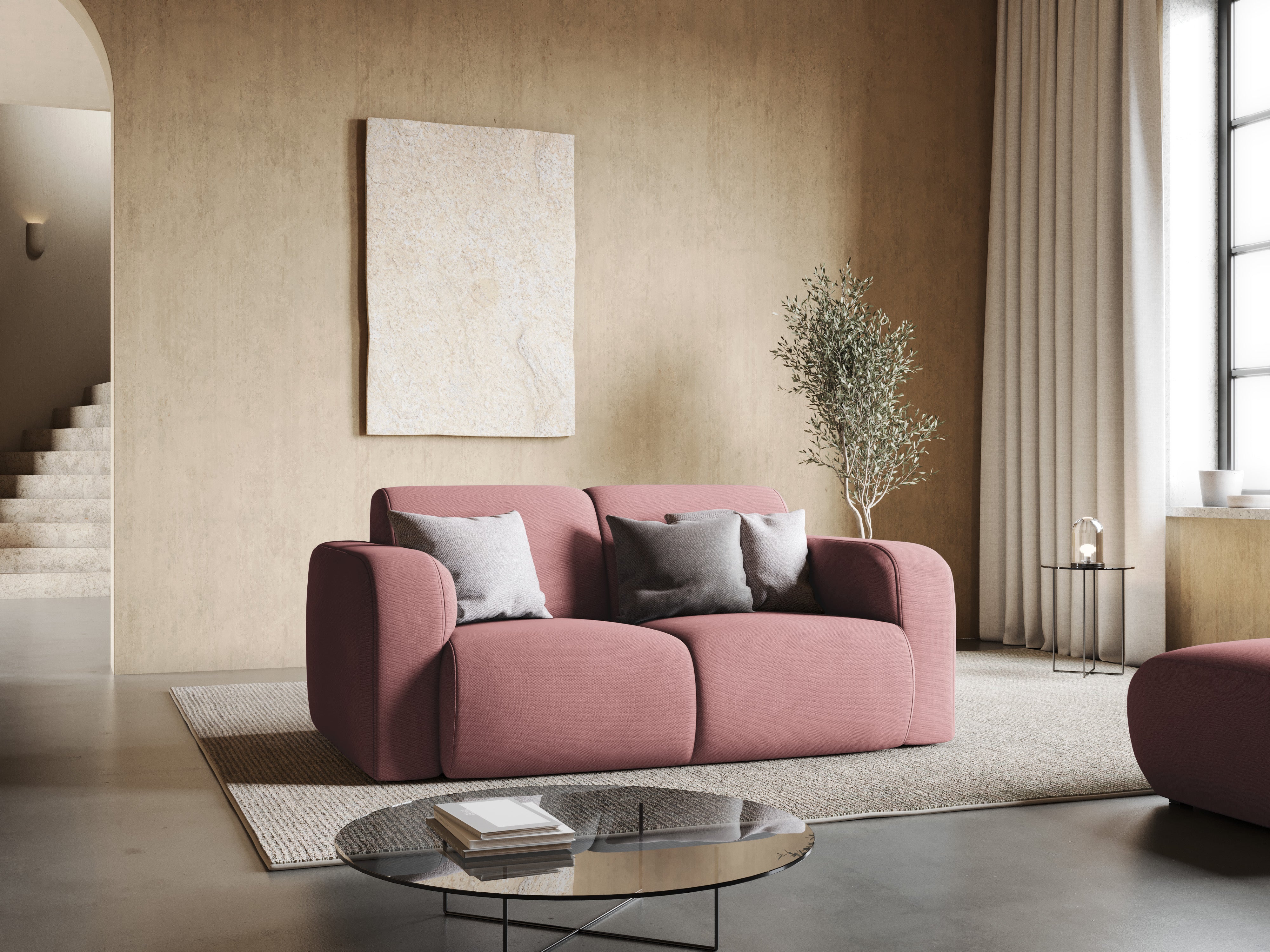 Sofa w tkaninie chenillowej 2-osobowa LOLA różowy Windsor & Co    Eye on Design