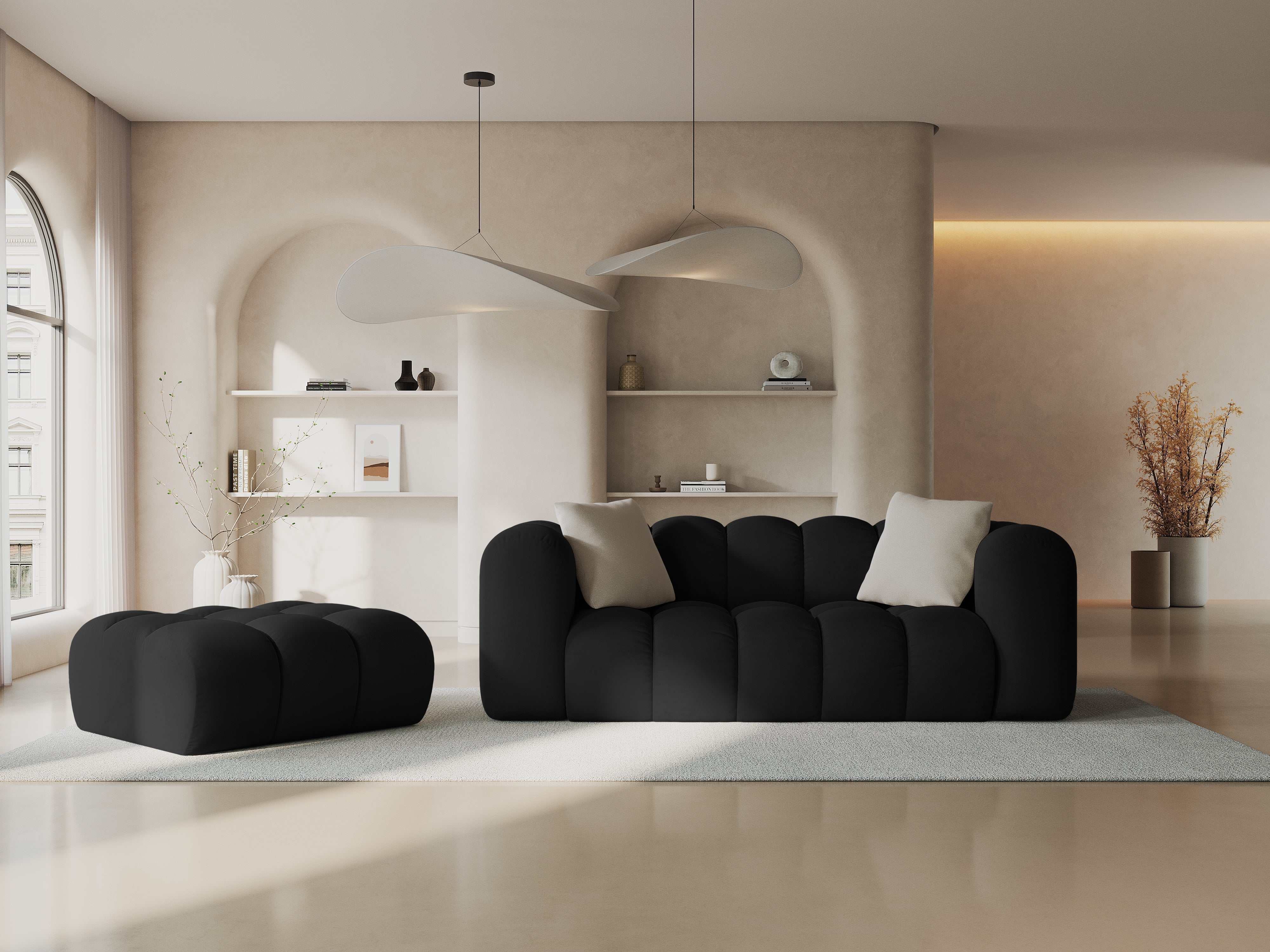 Black 2-person velvet sofa