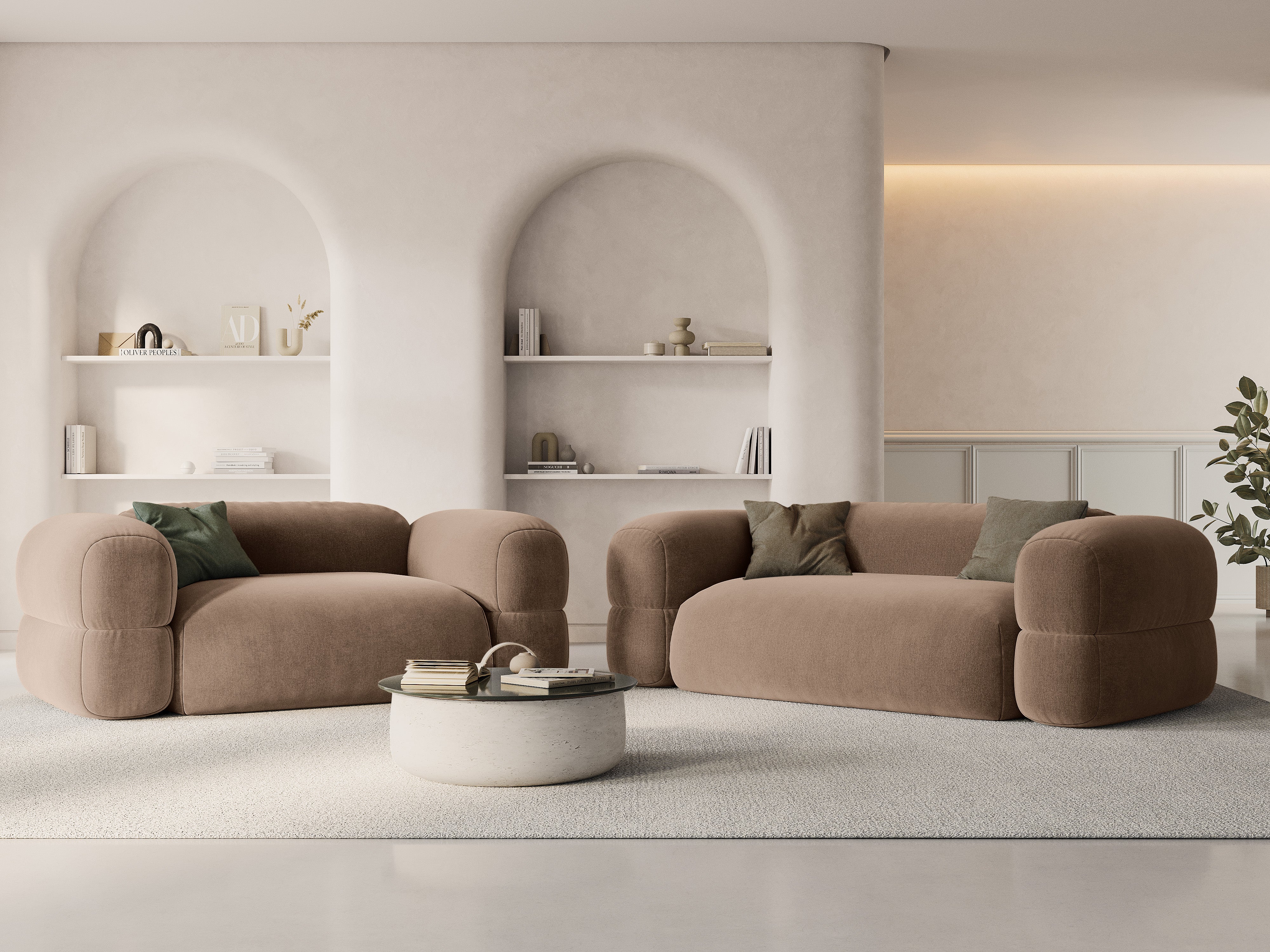 Sofa aksamitna 3-osobowa ROGER ciemnobeżowy