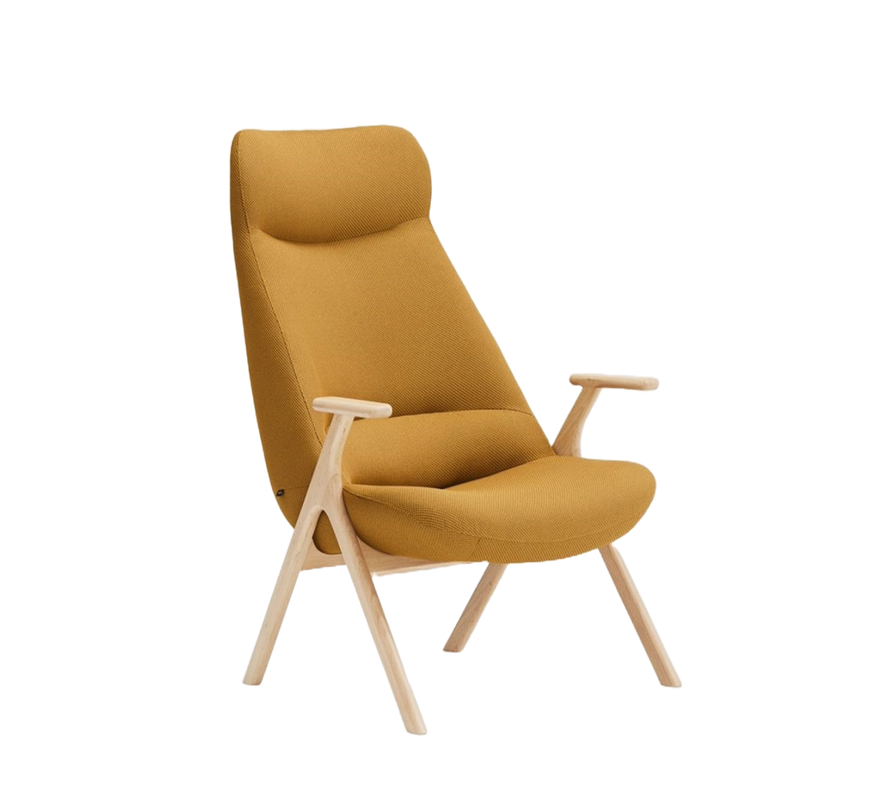 Fotel DINS wysoki musztardowy z drewnianą podstawą Teulat    Eye on Design