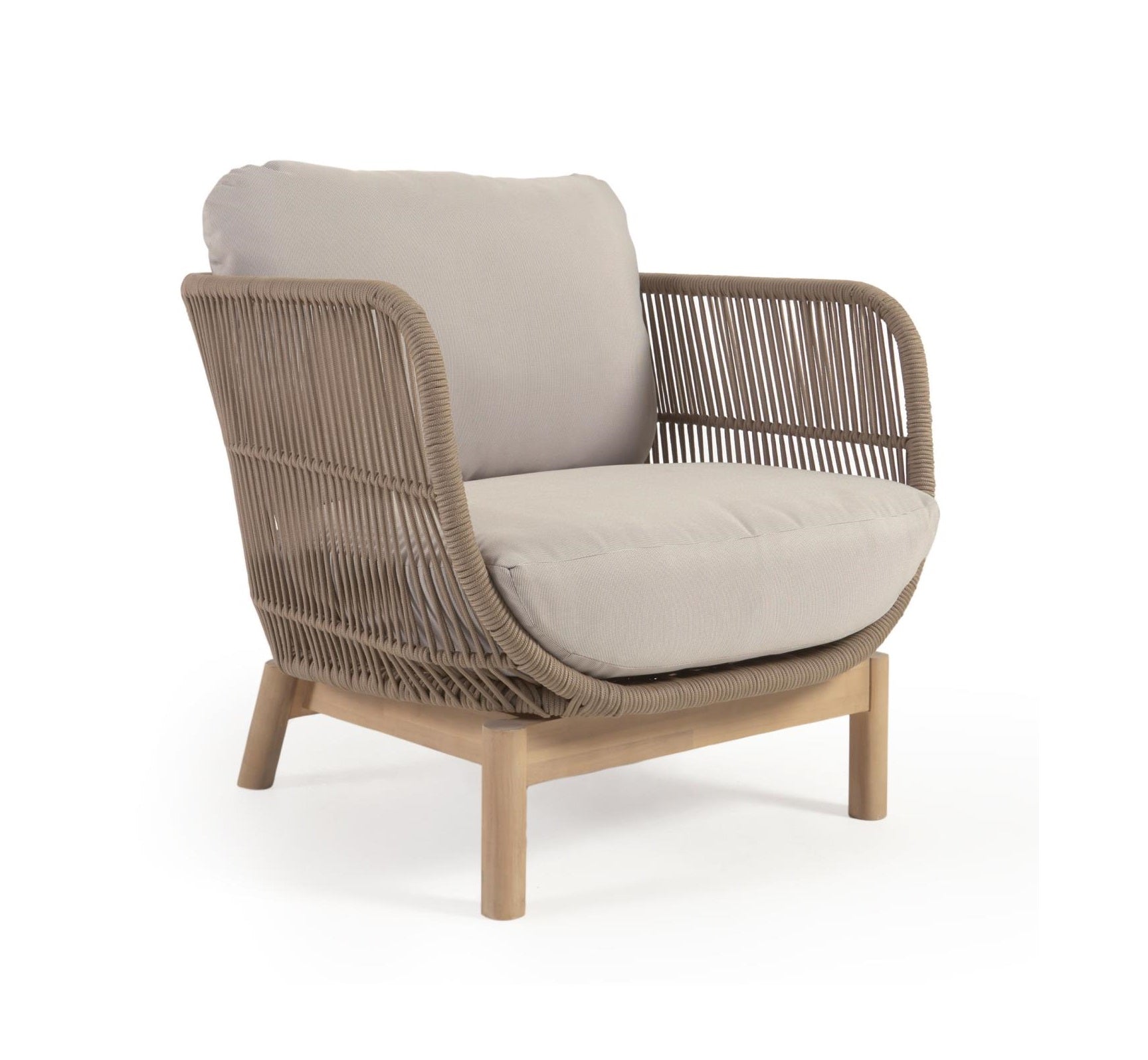 Fotel zewnętrzny CATALINA beżowy z wykończeniem z litego drewna La Forma    Eye on Design