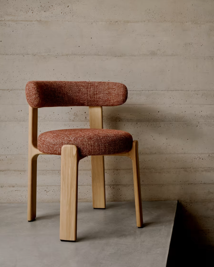 GRANITE chair in red chenille with an ash base