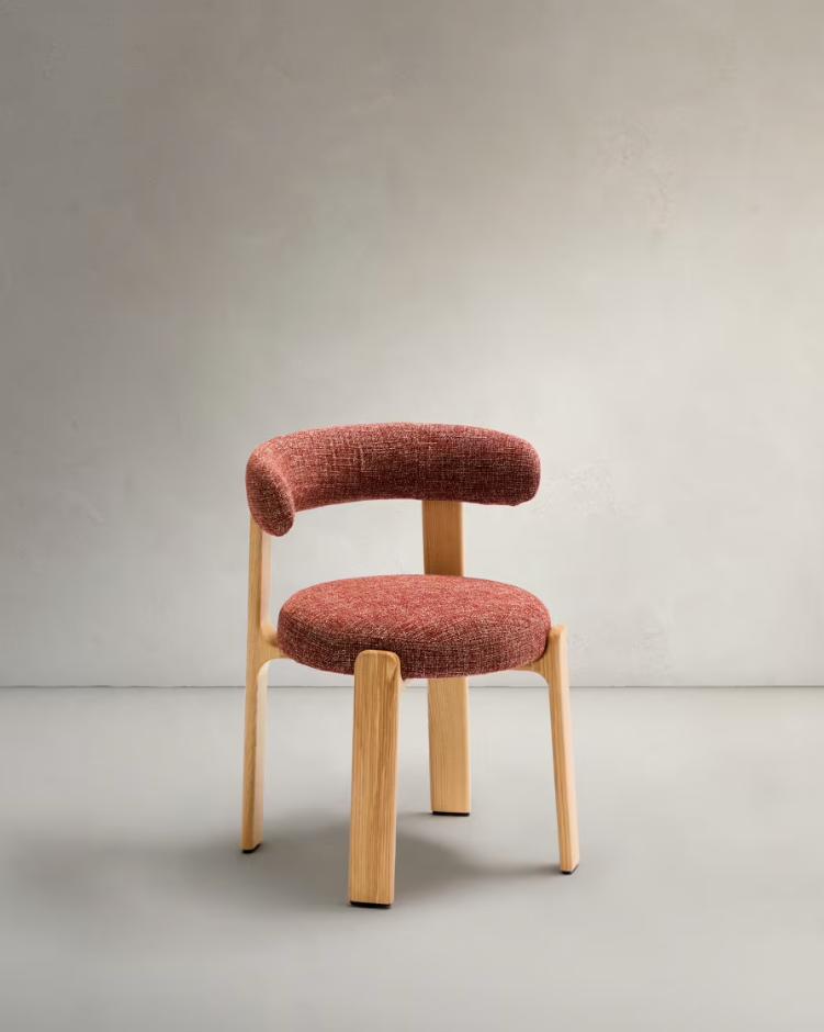 GRANITE chair in red chenille with an ash base