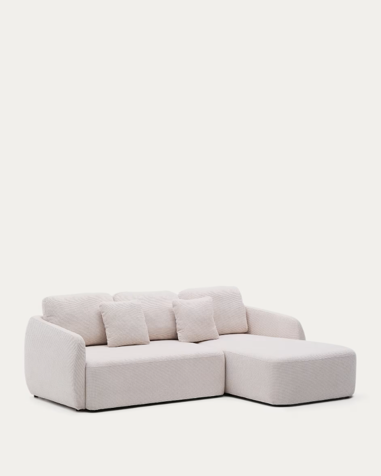 Left-sided corner sofa folding 3-person Écru laira