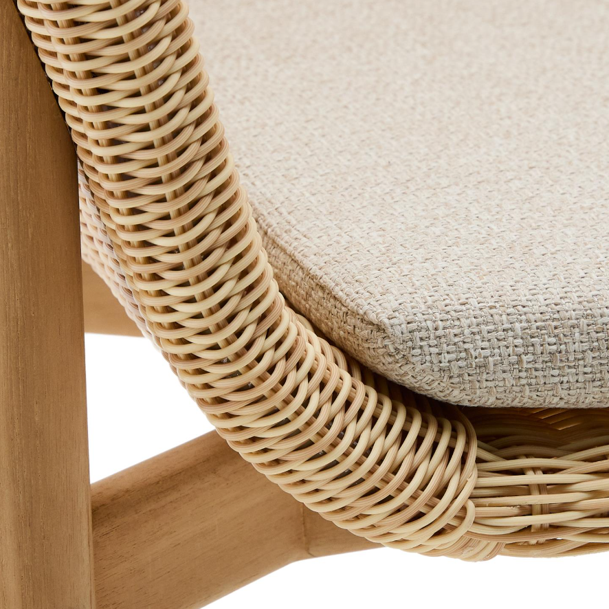 External chair galea wood teke with rattan seat