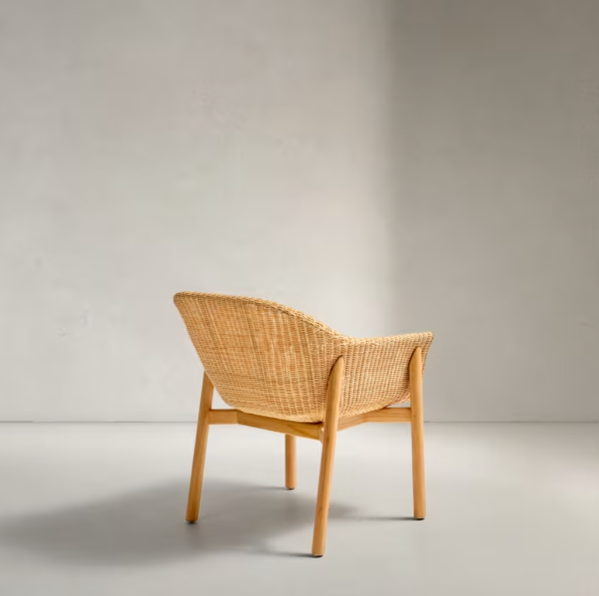 External chair galea wood teke with rattan seat