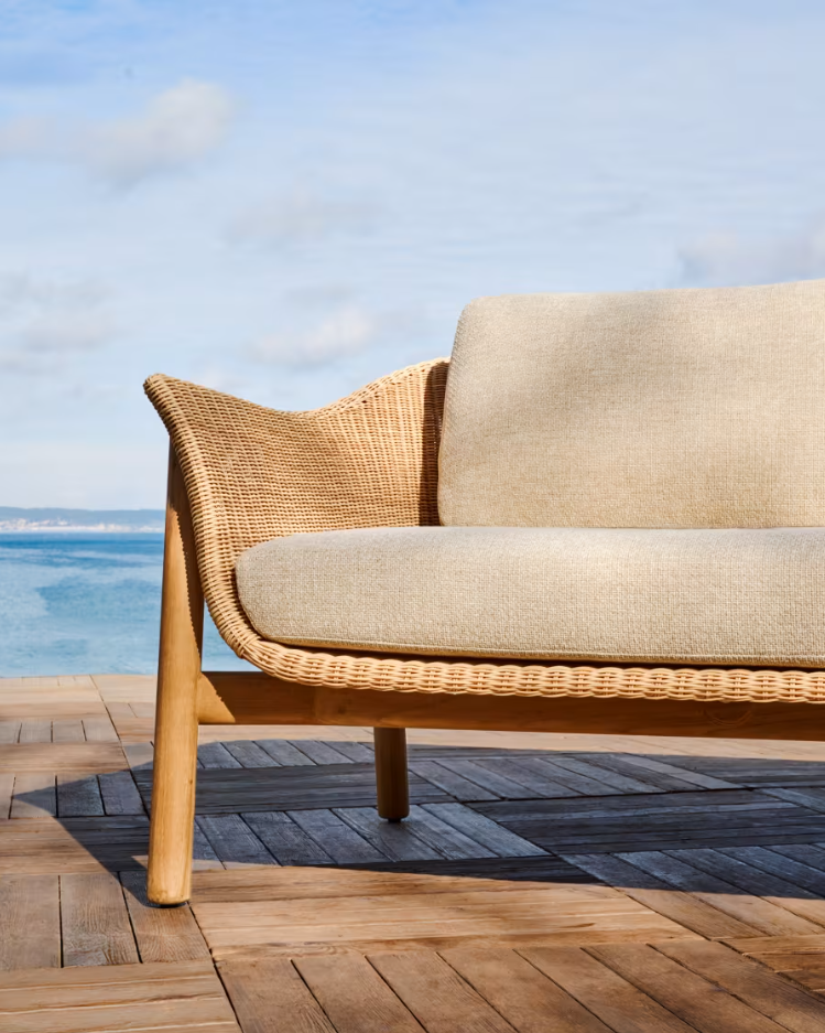 External sofa 2-person galea wood and rattan wood