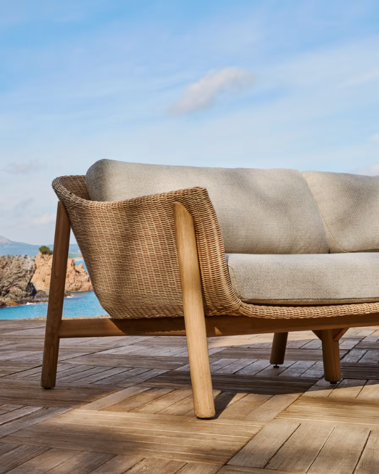 Außensofa 3-Personen Galea Wood und Rattan Wood