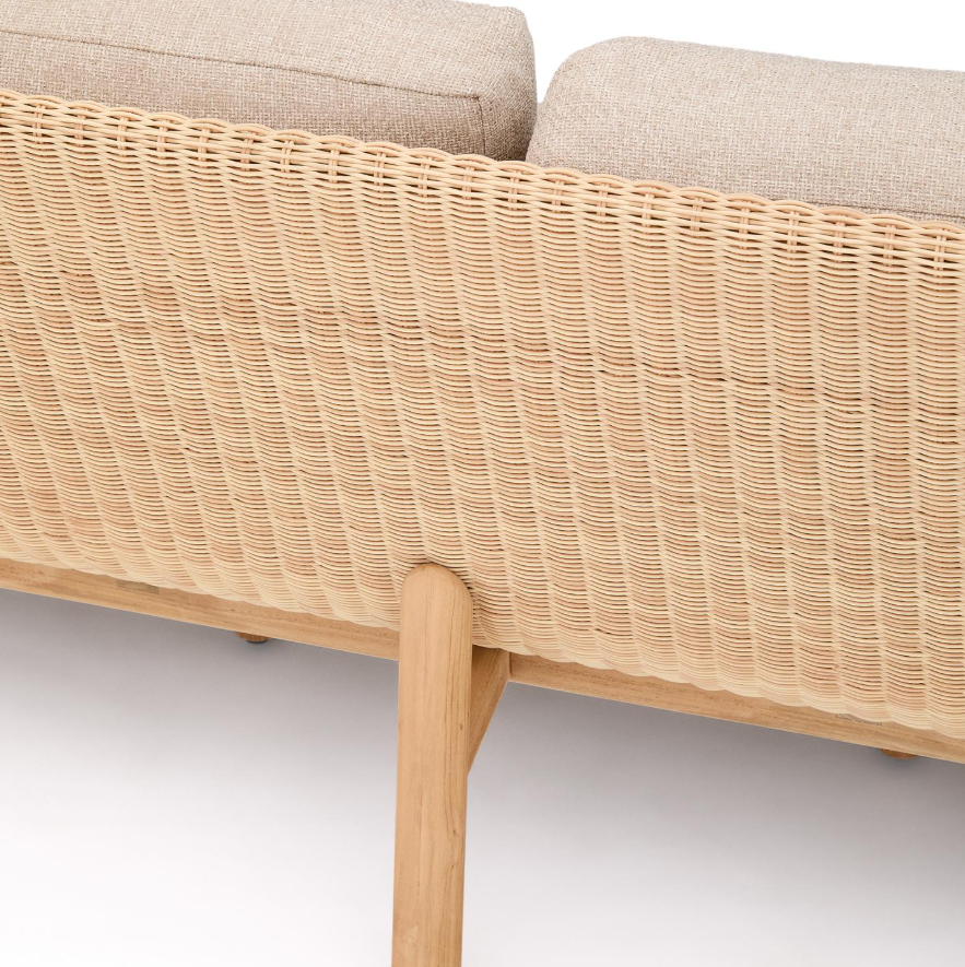 External sofa 3-person galea wood and rattan wood