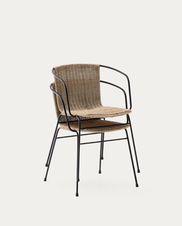 Eltiera Synthetic Rattan outer chair with steel armrests and base