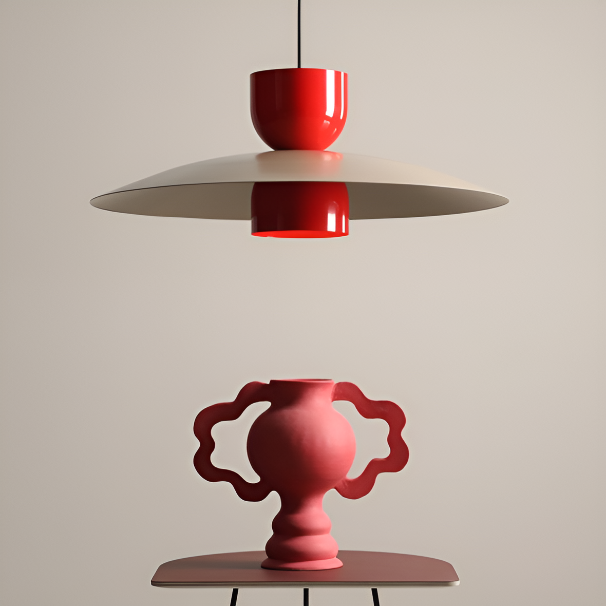 Lampa wisząca NUTTA beżowy z czerwonym