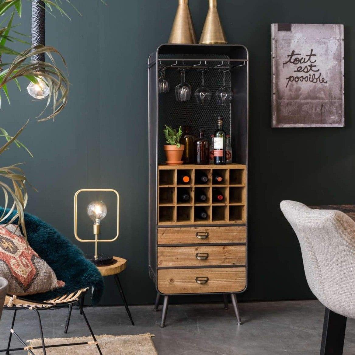 Barek VINO drewniany z żelazną podstawą Dutchbone    Eye on Design