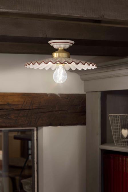 Lampa sufitowa ceramiczna L’AQUILA biały z mokka i mosiężnym wykończeniem