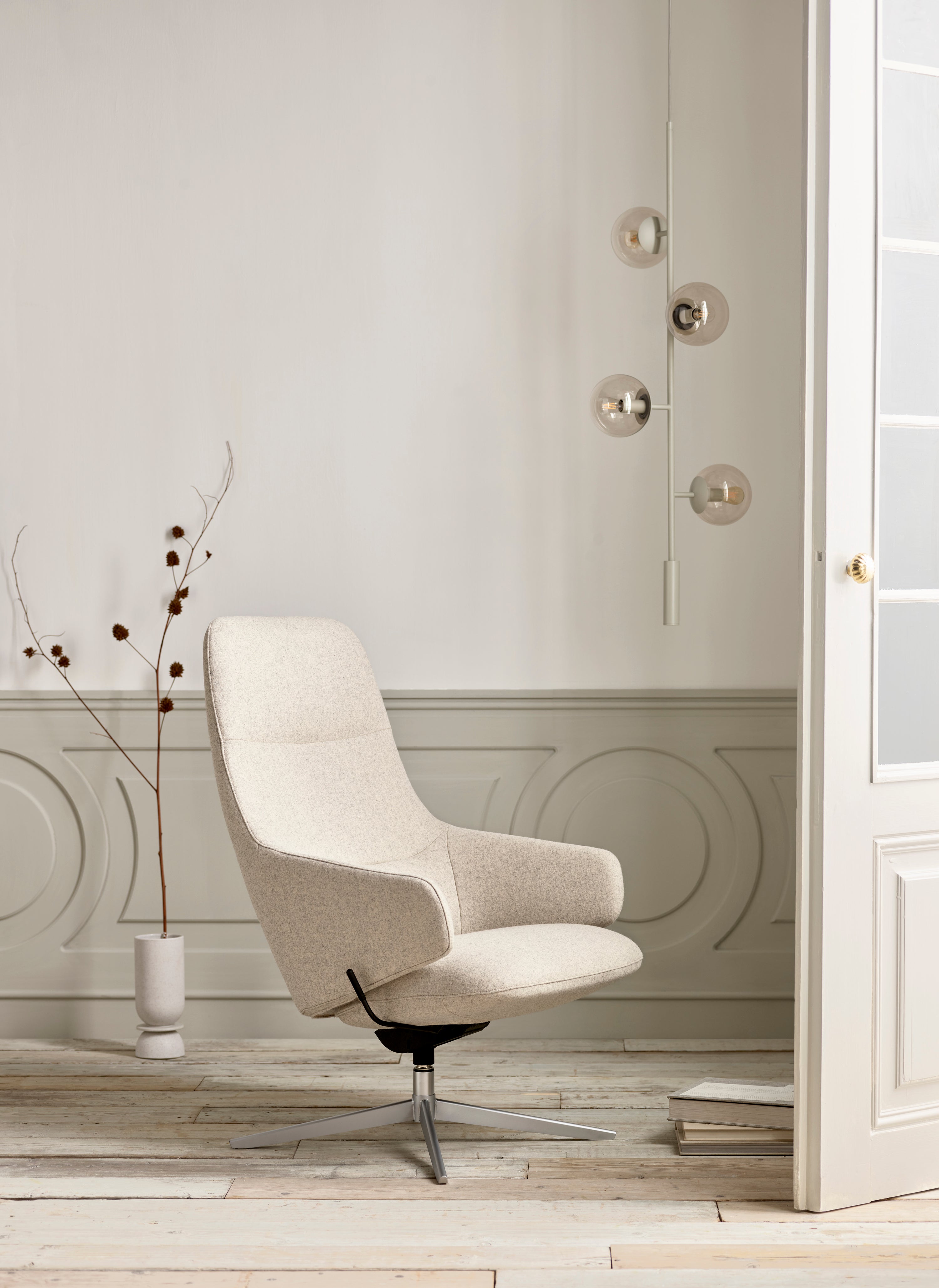 Clara upholstered armchair steel base