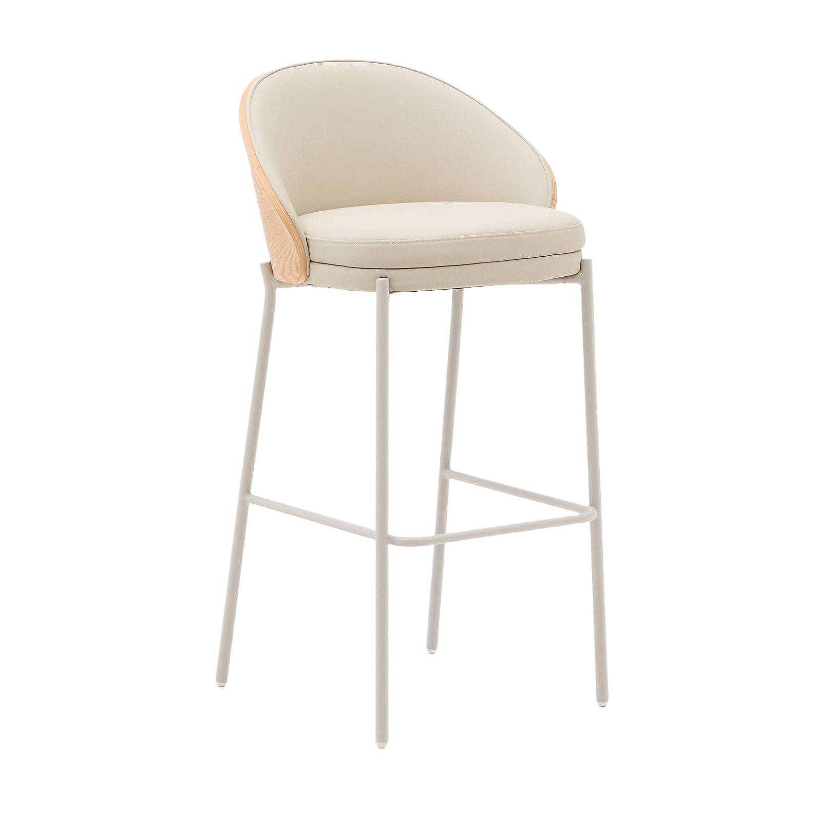 Eama Bar Stuhl Beige Eco -Leather mit Asche Finish