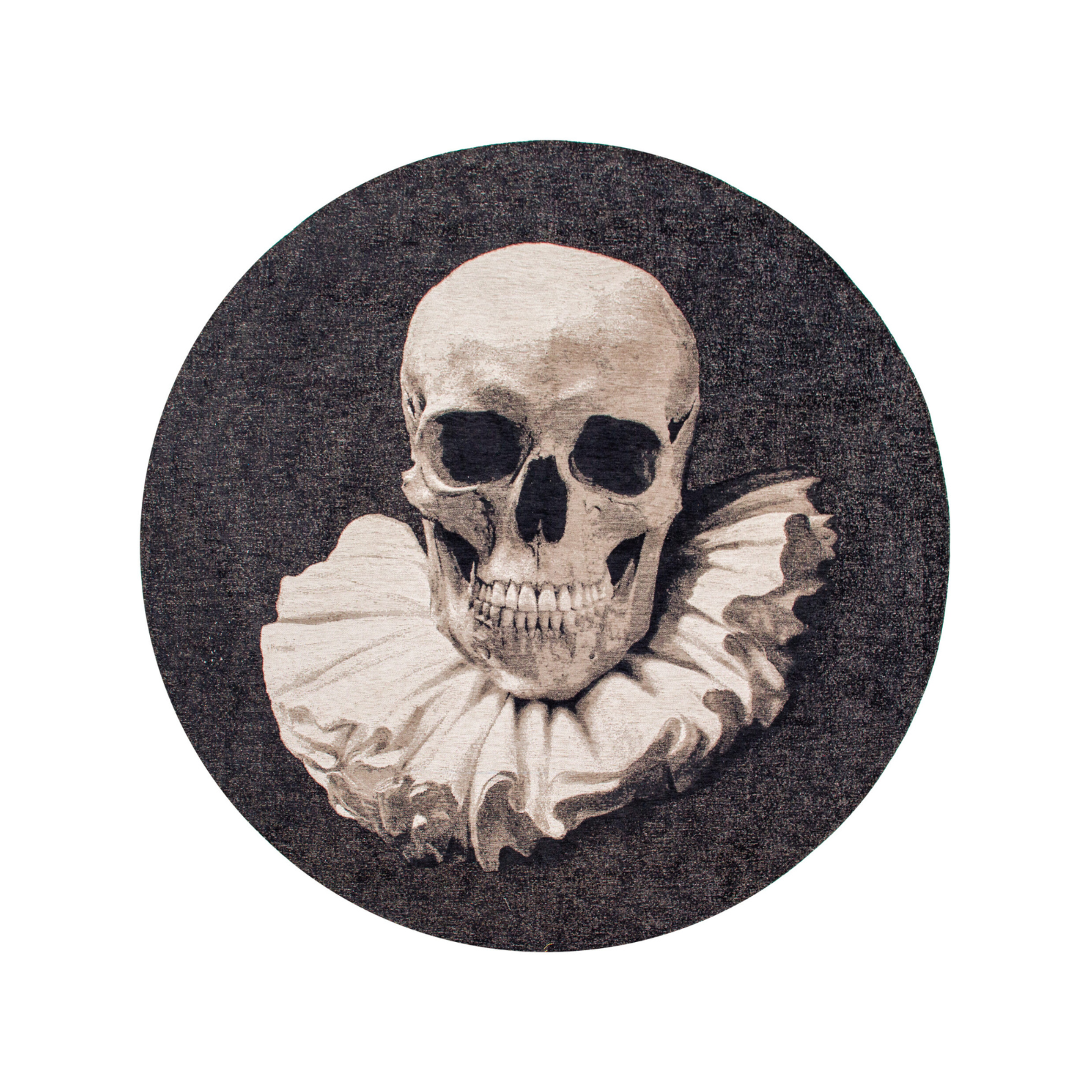 Round rug memento mori funny bones black