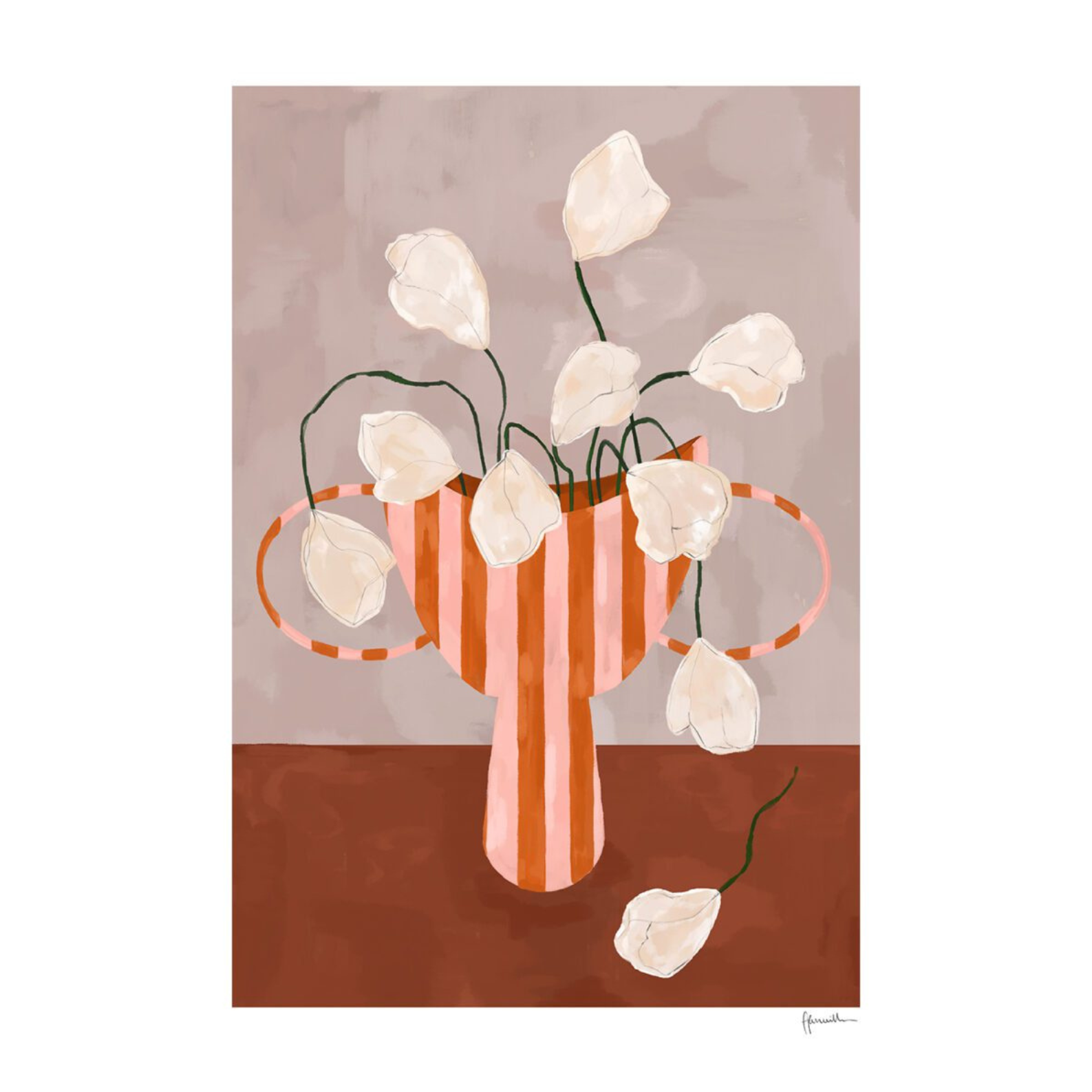 Grafika artystyczna WHITE FLOWERS IN STRIPED VASE