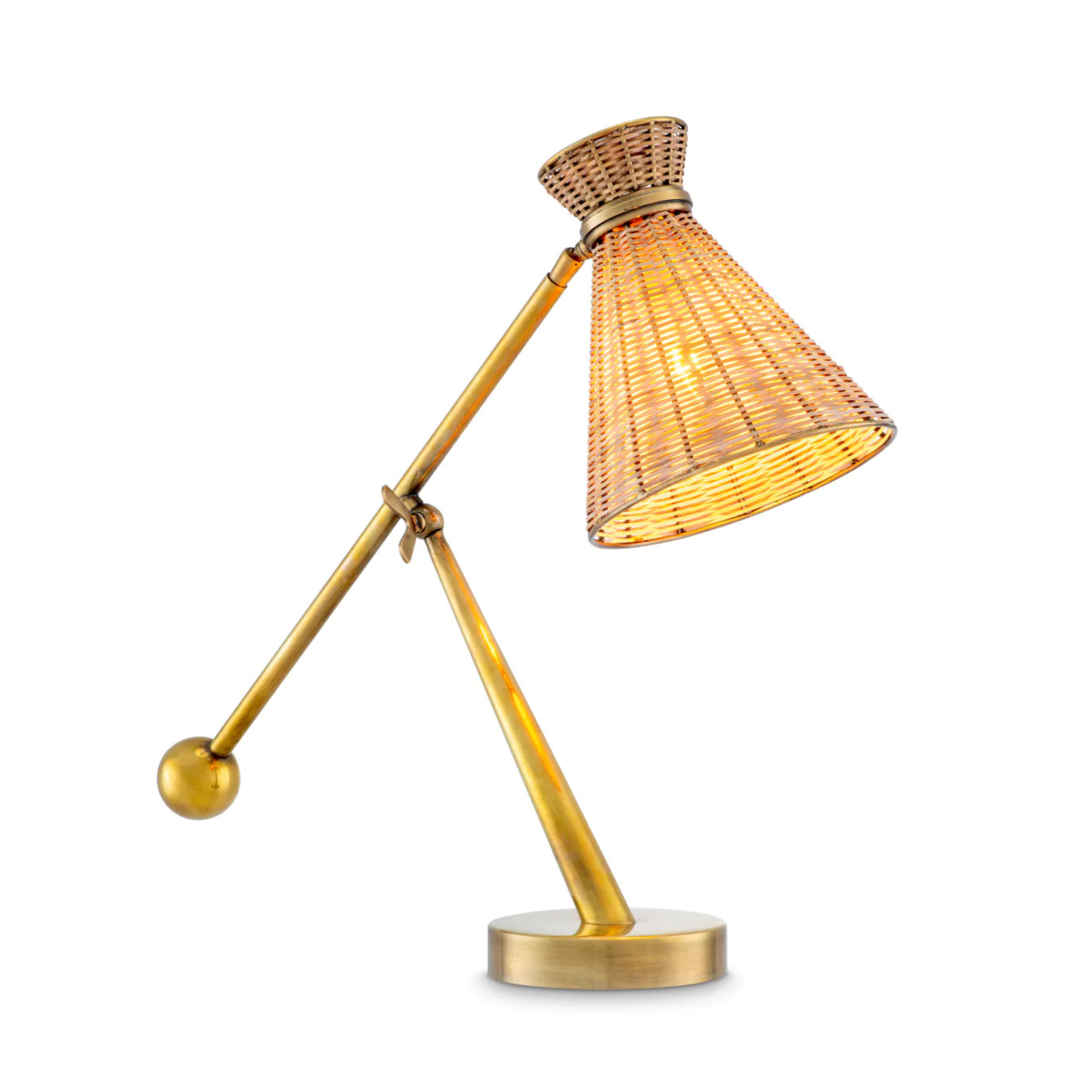Tischlampe KON TIKI Rattan mit antikem Gold