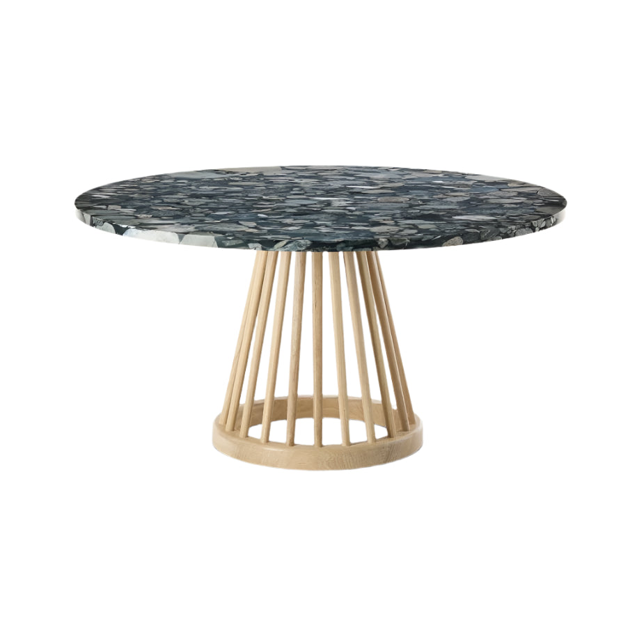 Coffee table Fan stone marble with an oak base