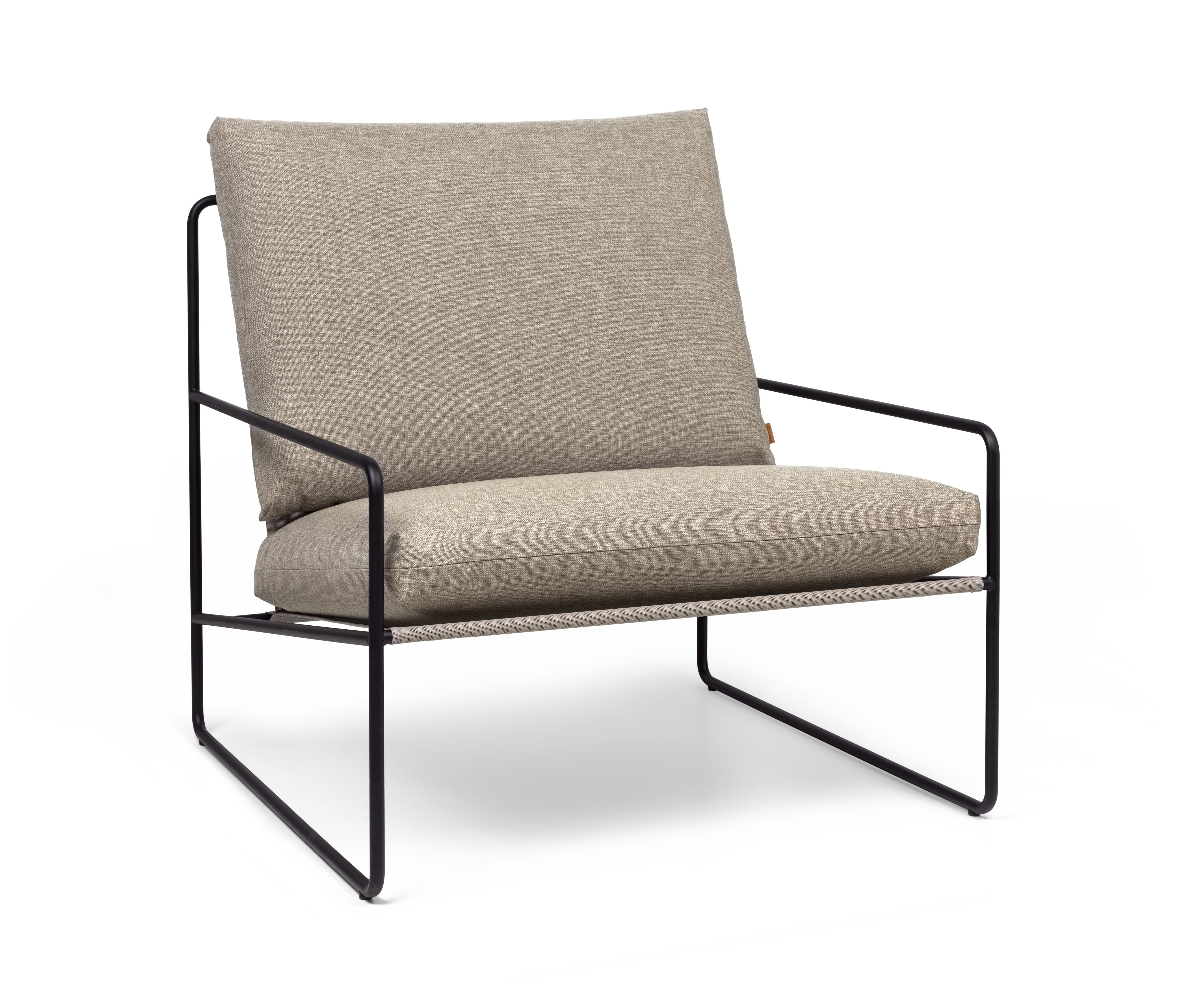 Desert beige external armchair with a black base