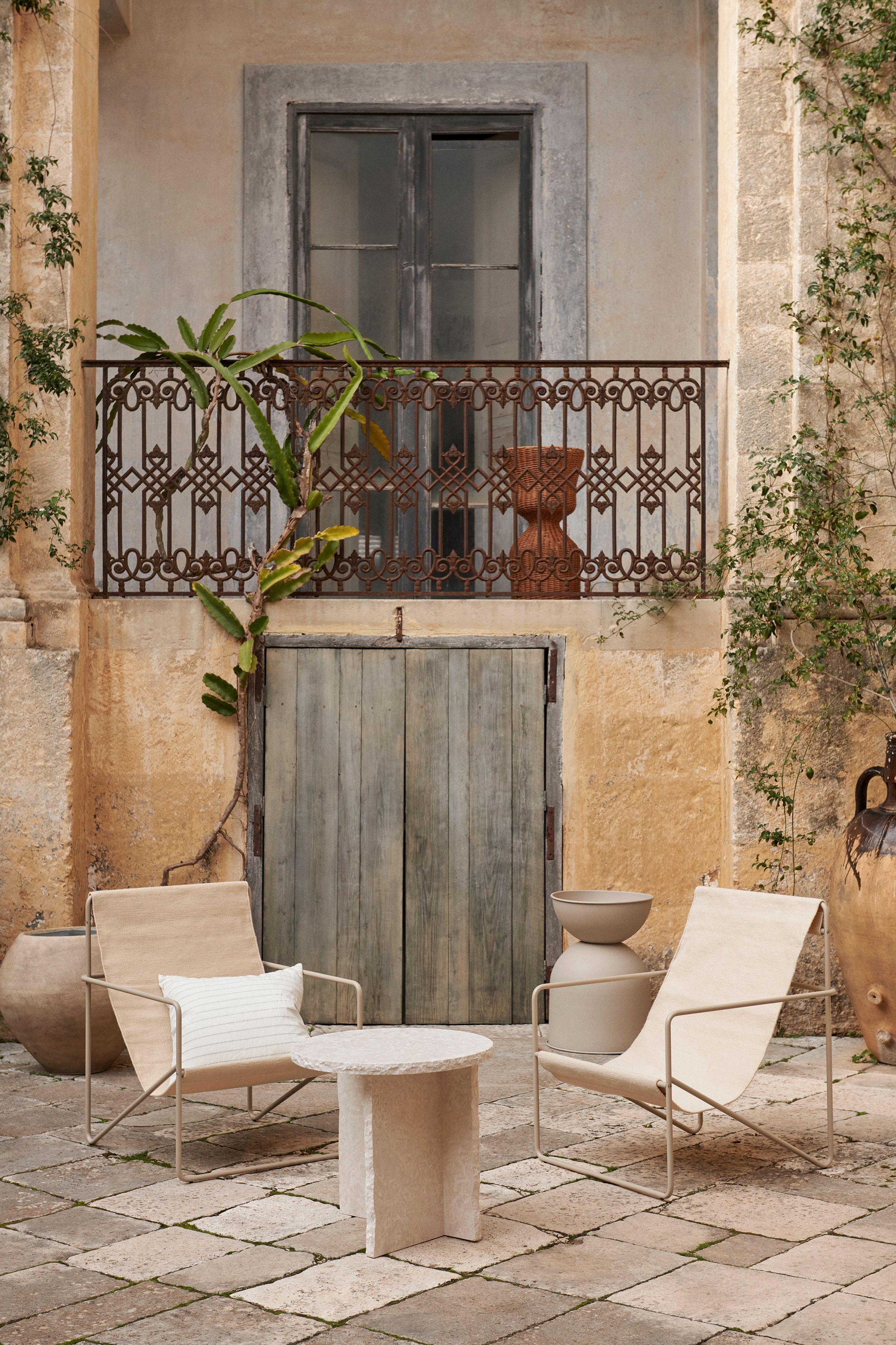 Desert beige garden chair with a beige base