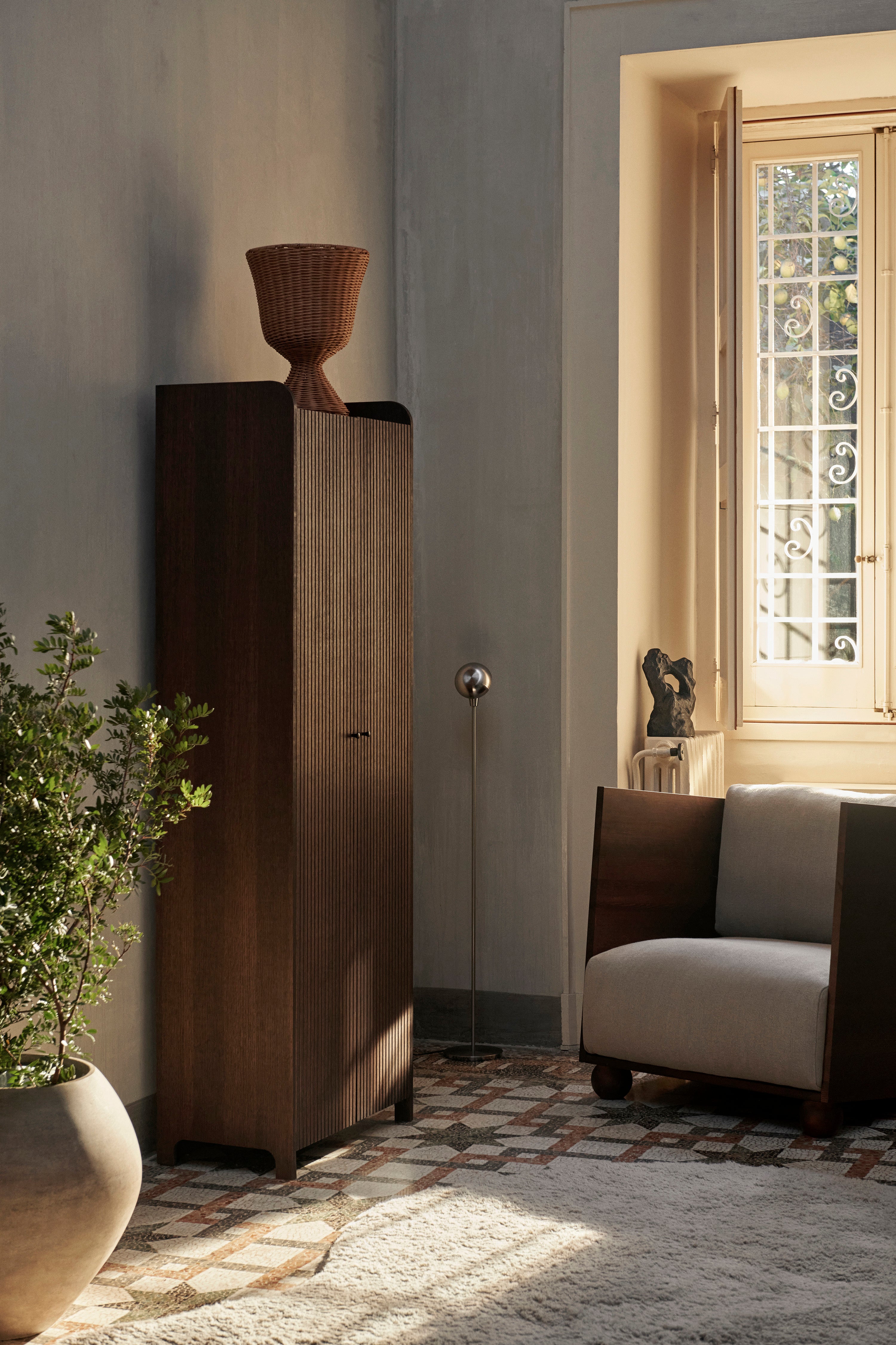 2-Door SILL CUPBOARD TALL Dark Brown Oak Veneer