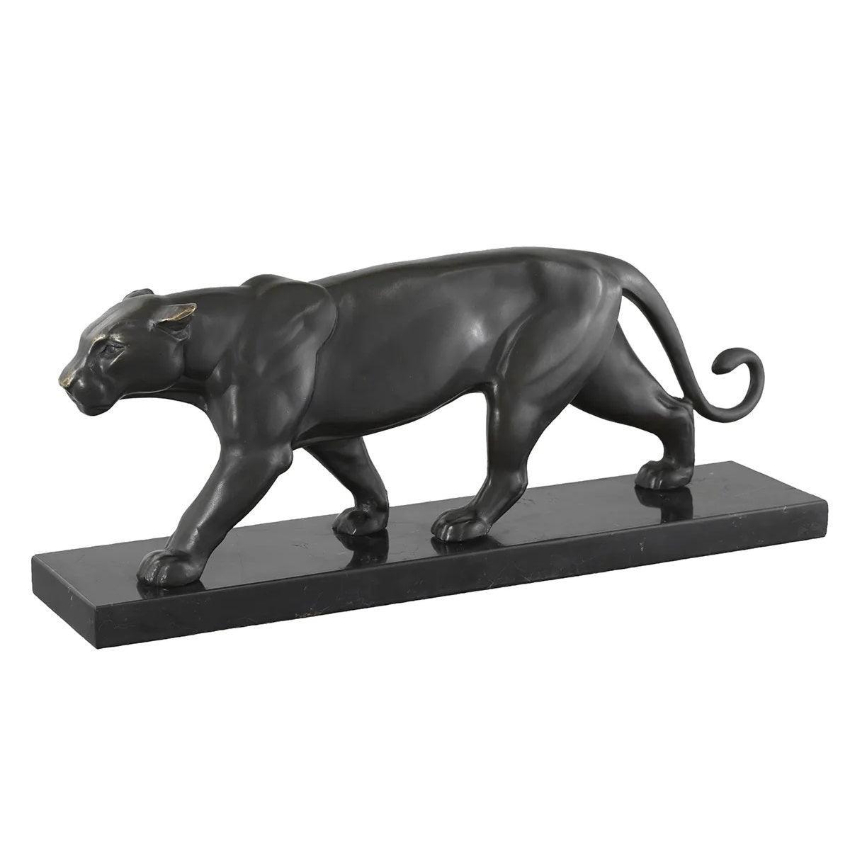 Figurka dekoracyjna PANTHER ON MARBLE BASE brązowa patyna Eichholtz    Eye on Design