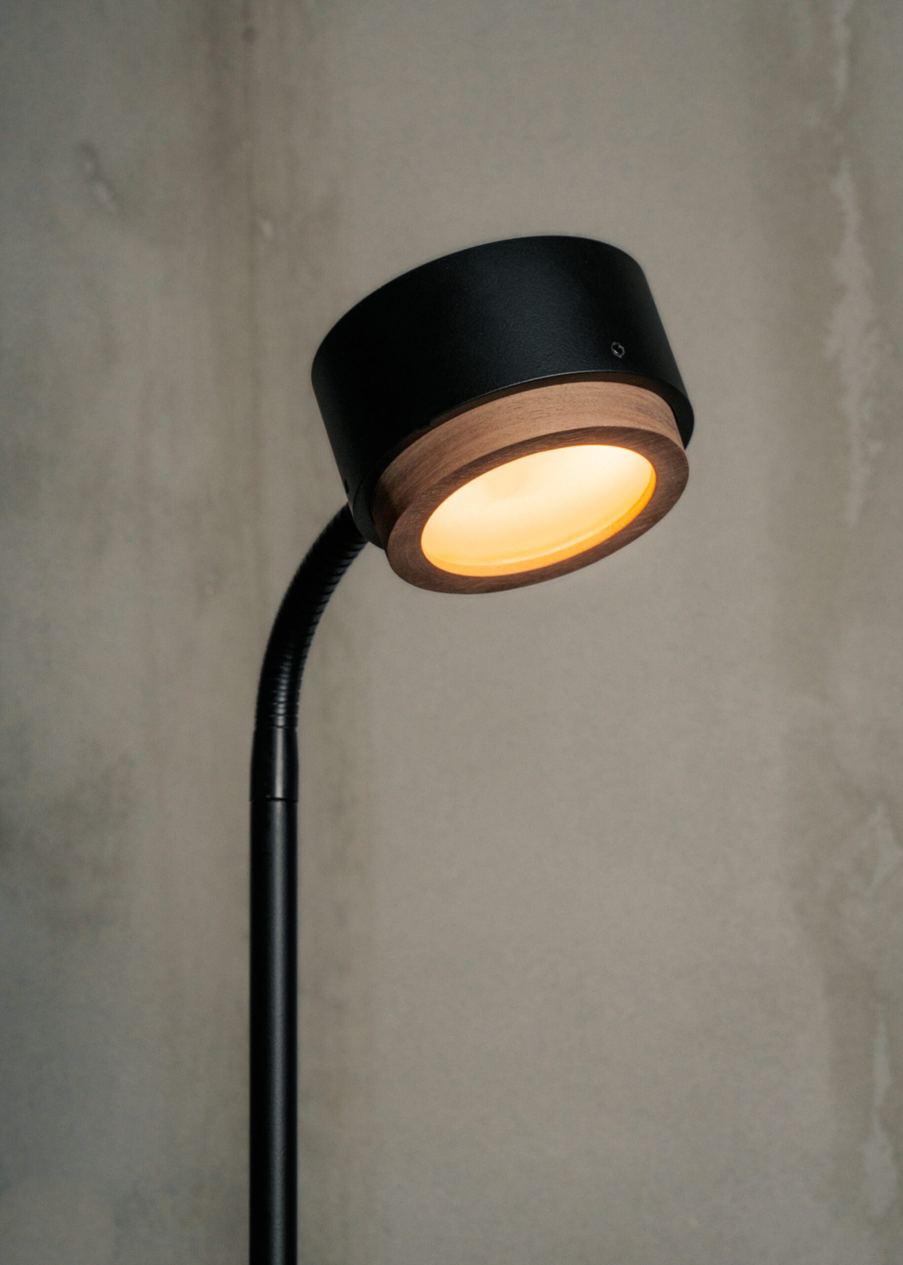 Lampa podłogowa JUBI aluminium z drewnem orzechowym