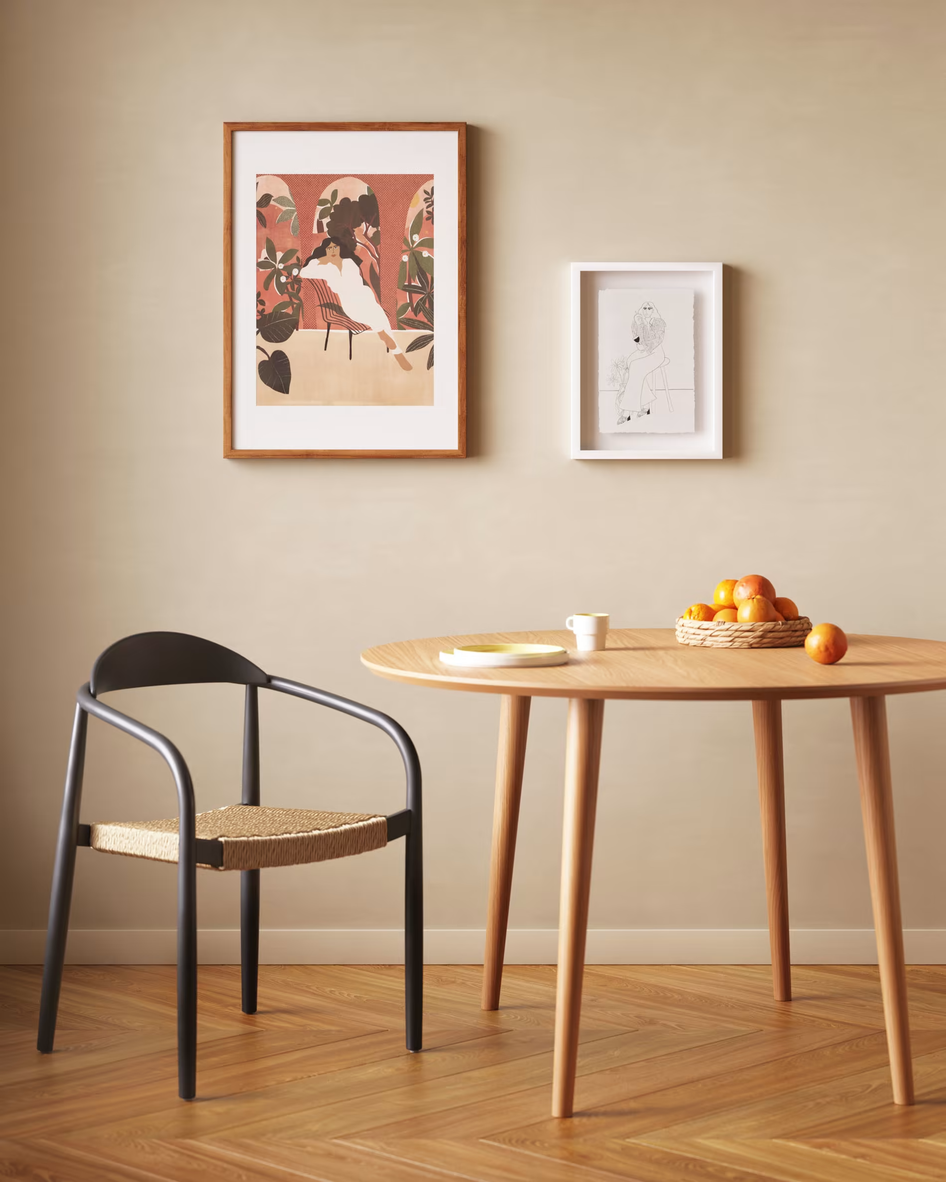 Krzesło NINA czarne drewno akacjowe z beżową liną La Forma    Eye on Design