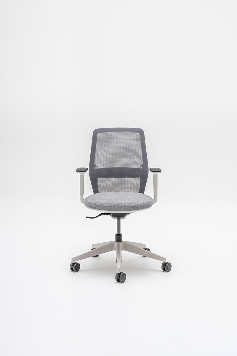 Armchair with an openwork EVO backrest adjustable base with wheels to the soft surface