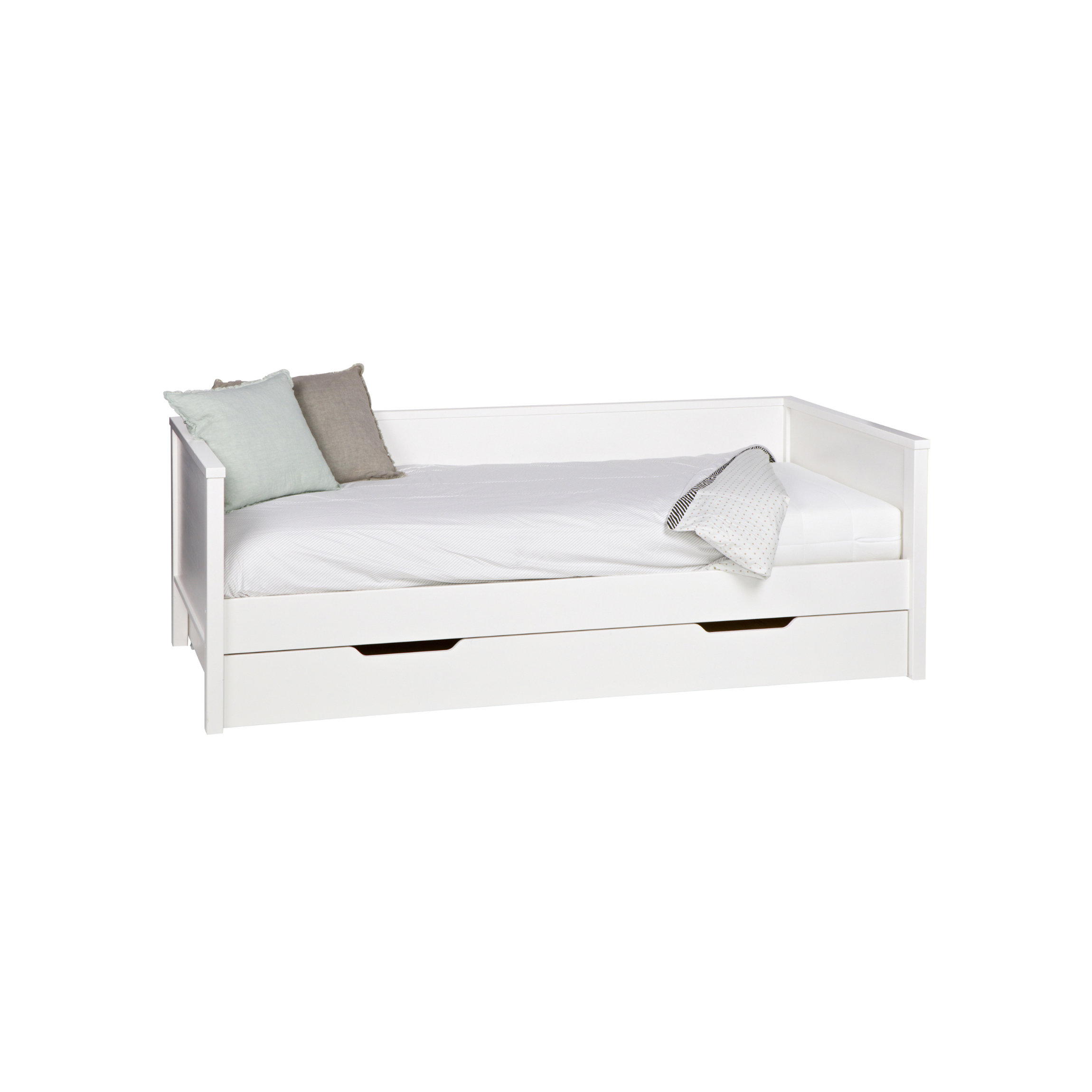 Łóżko z oparciem NIKKI biały Woood bez listw z szufladą  Eye on Design